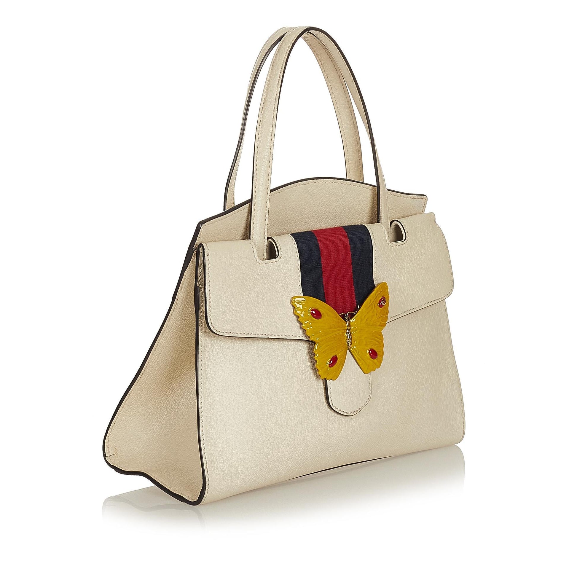 Gucci Web Linea Butterfly Totem SHG Calf White Medium Tote Bag