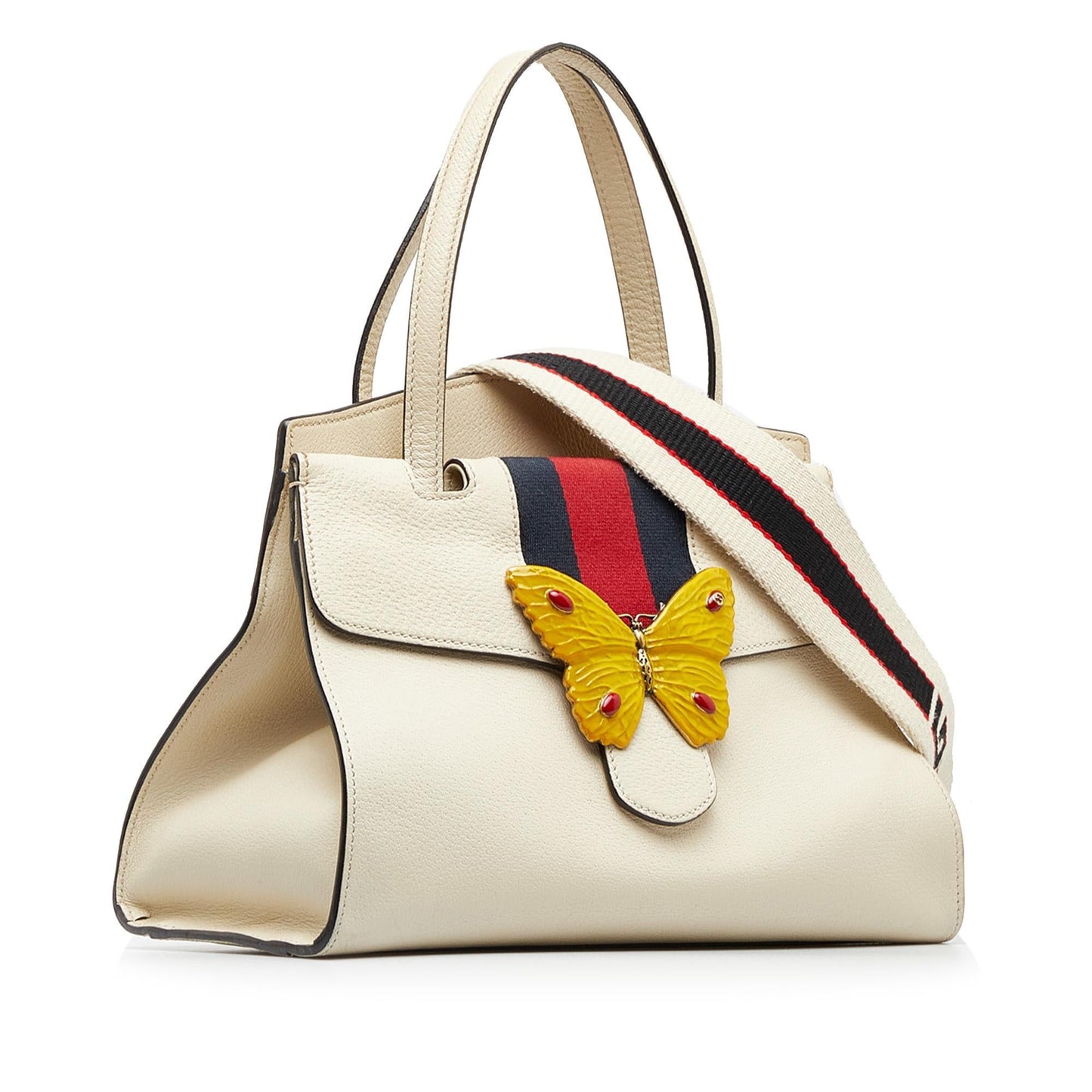 Gucci Web Linea Butterfly Totem SHG-BYS4EZ Calf White Medium Tote Bag