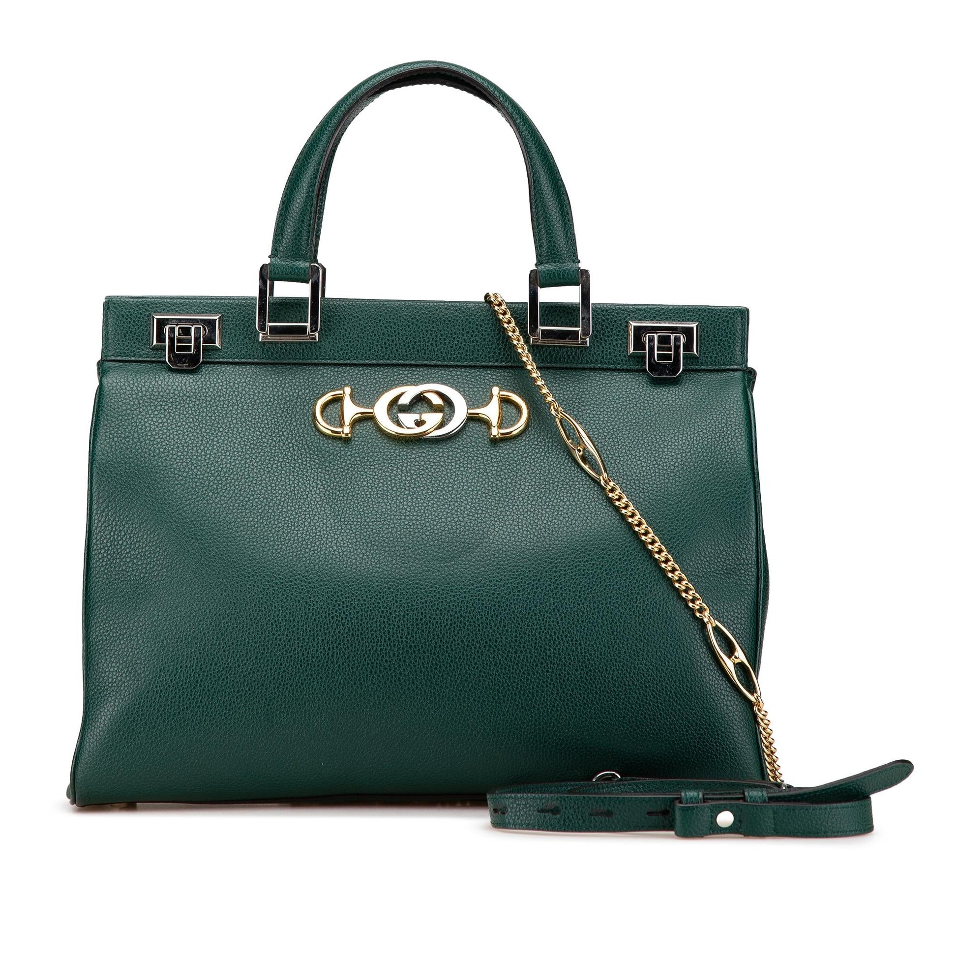Gucci Zumi Leather Calf Green Medium Satchel Bag