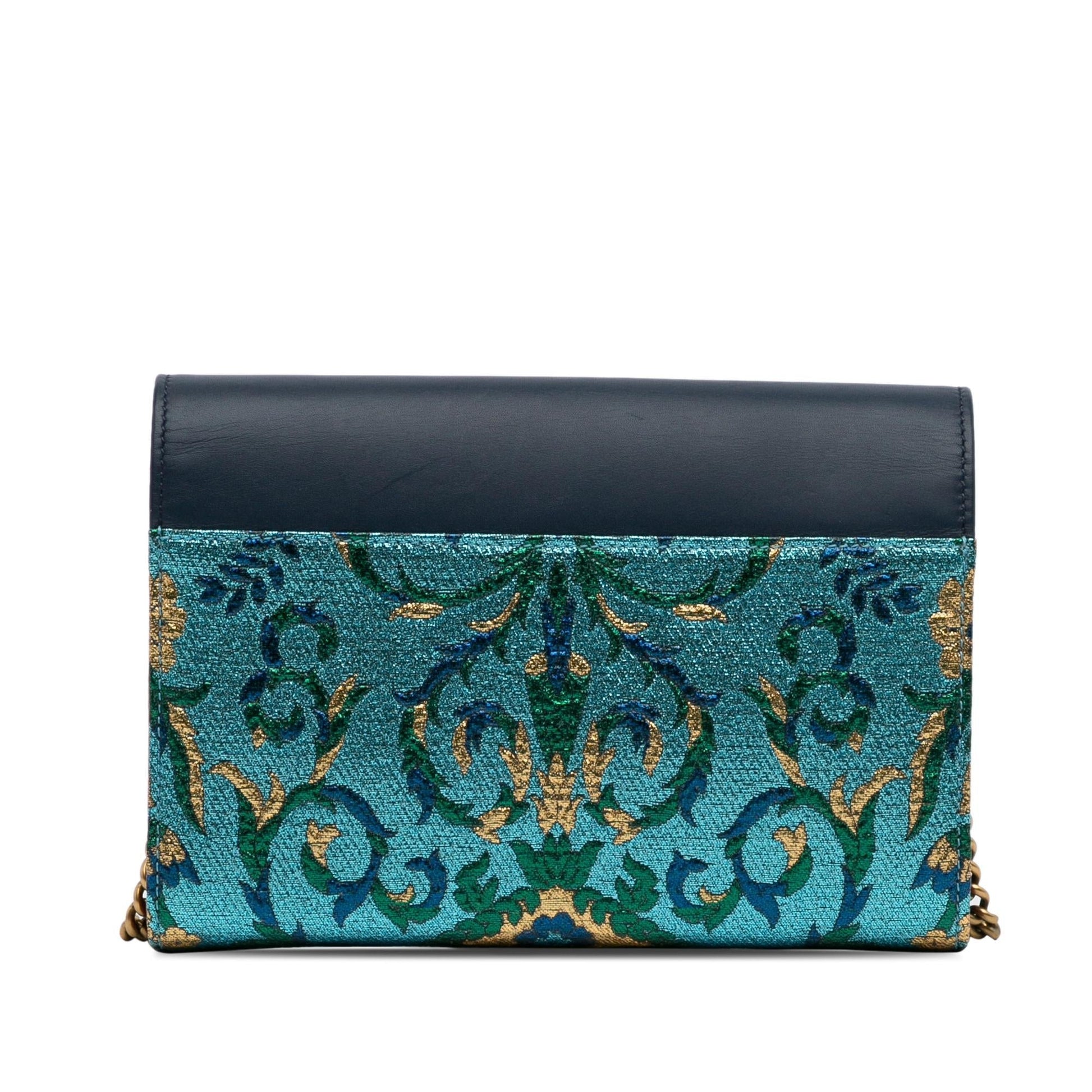 Gucci Metallic Brocade Dionysus Wallet on Calf Blue Chain Crossbody Bag