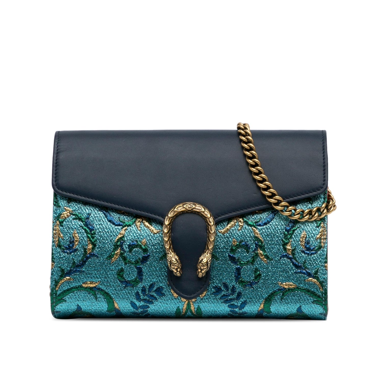 Gucci Metallic Brocade Dionysus Wallet on Calf Blue Chain Crossbody Bag