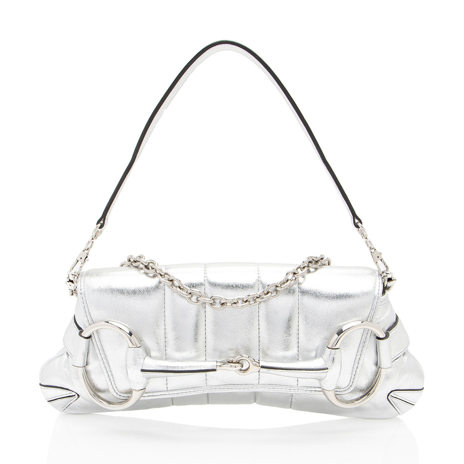 Gucci Metallic Horsebit SHF-dYk9f1 Calfskin Silver Medium Chain Shoulder Bag