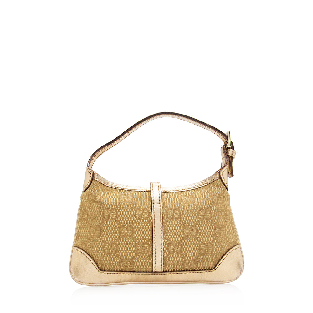 Gucci Metallic GG Jackie SHF Leather Canvas Gold Mini Shoulder Bag
