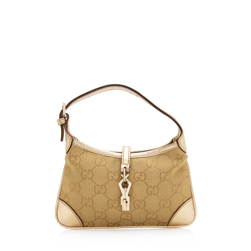Gucci Metallic GG Jackie SHF Leather Canvas Gold Mini Shoulder Bag