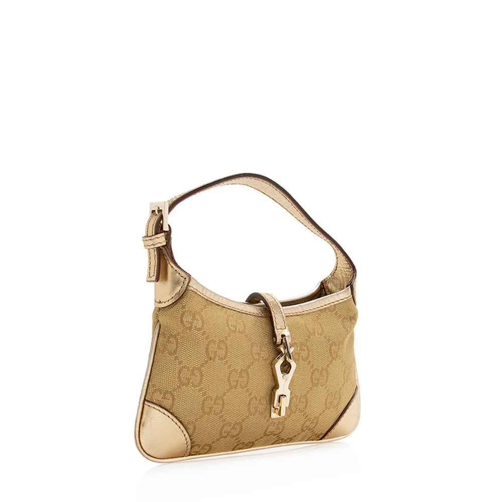 Gucci Metallic GG Jackie SHF Leather Canvas Gold Mini Shoulder Bag