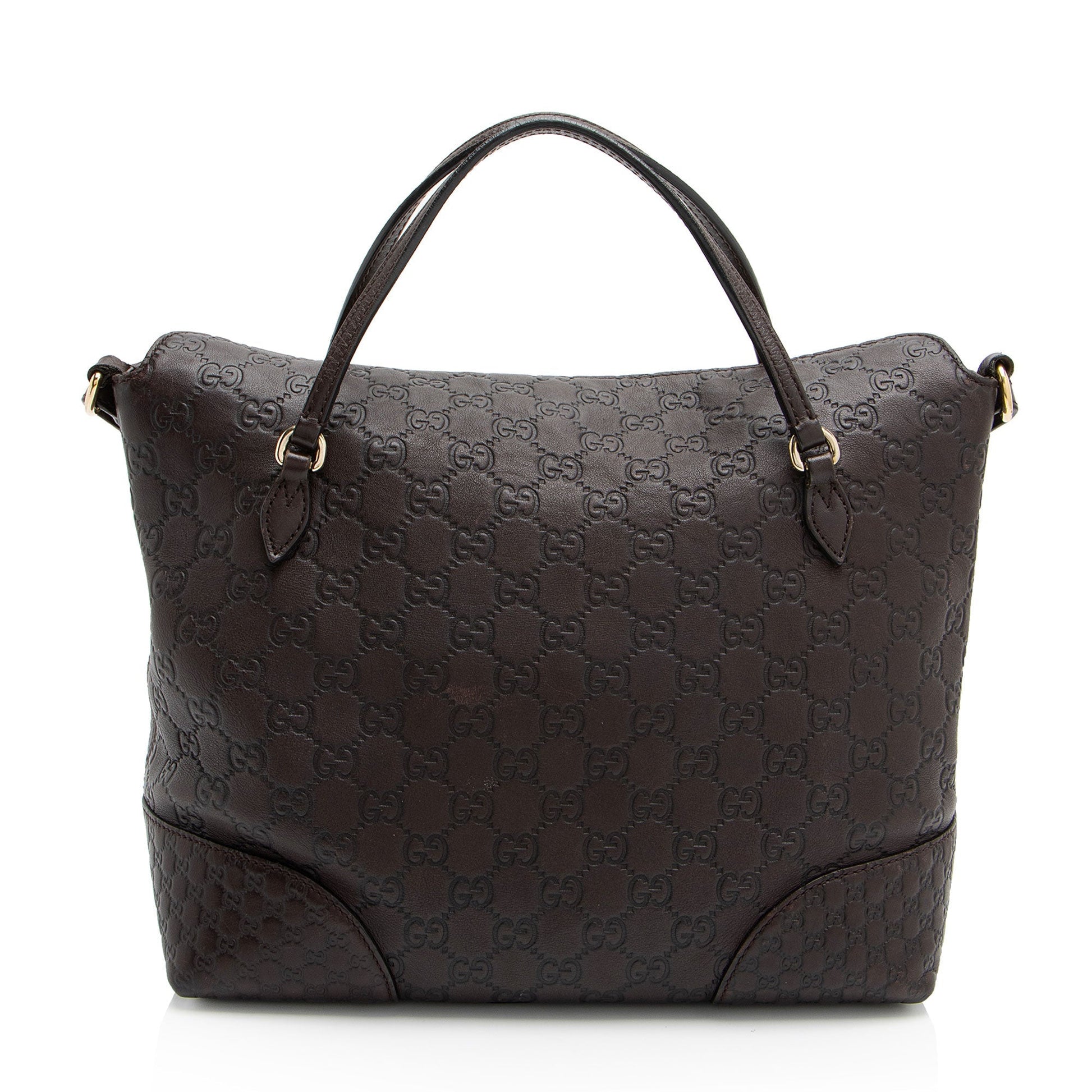 Gucci Metallic Guccissima Bree Fold Over Leather Brown Tote Bag