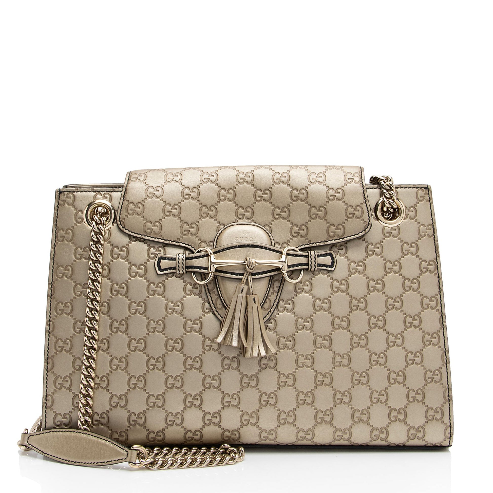 Gucci Metallic Guccissima Emily SHF-tKZxyz Leather Gold Large Crossbody Bag