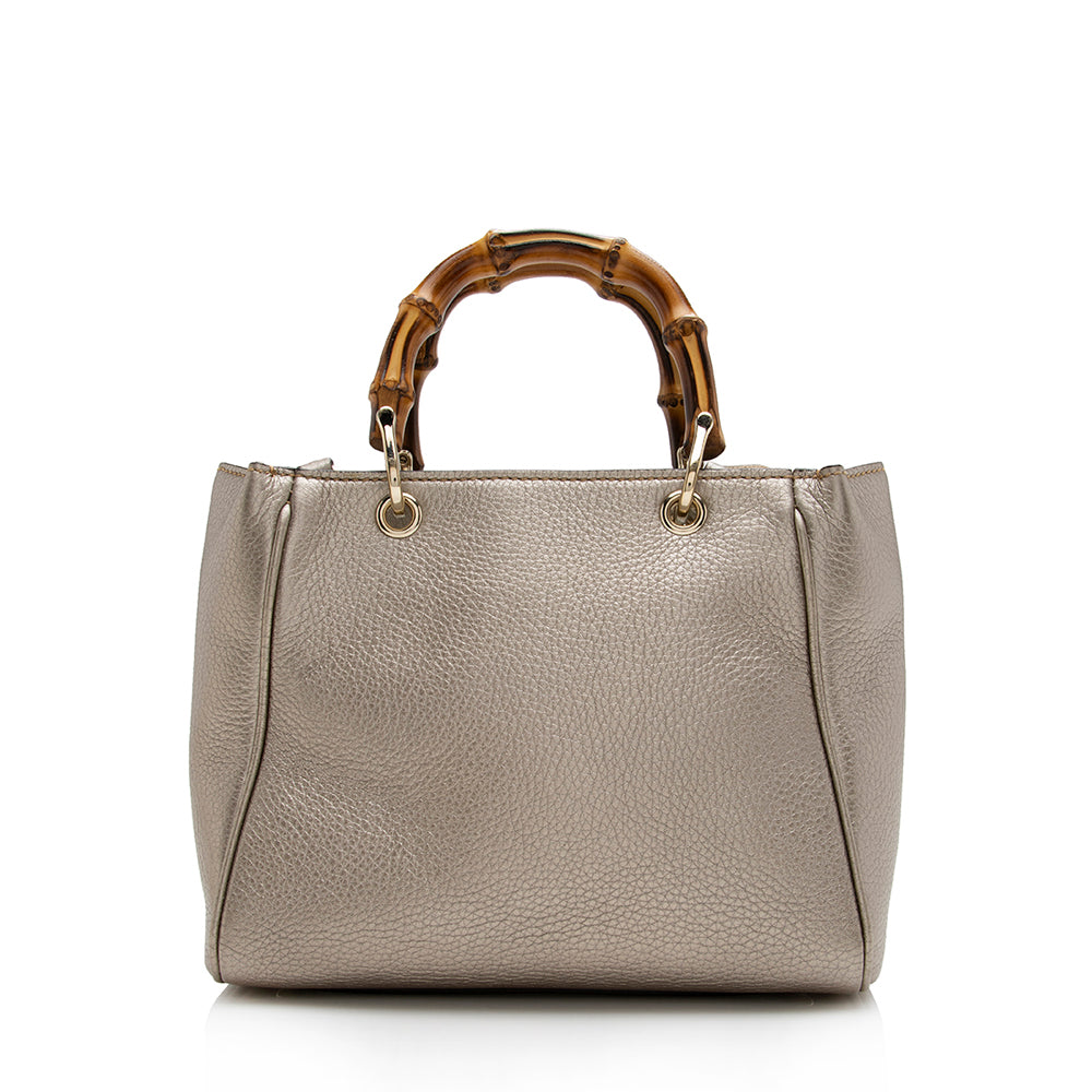 Gucci Metallic Bamboo Shopper SHF Leather Gold Mini Tote Bag
