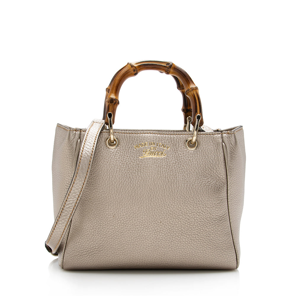 Gucci Metallic Bamboo Shopper SHF Leather Gold Mini Tote Bag