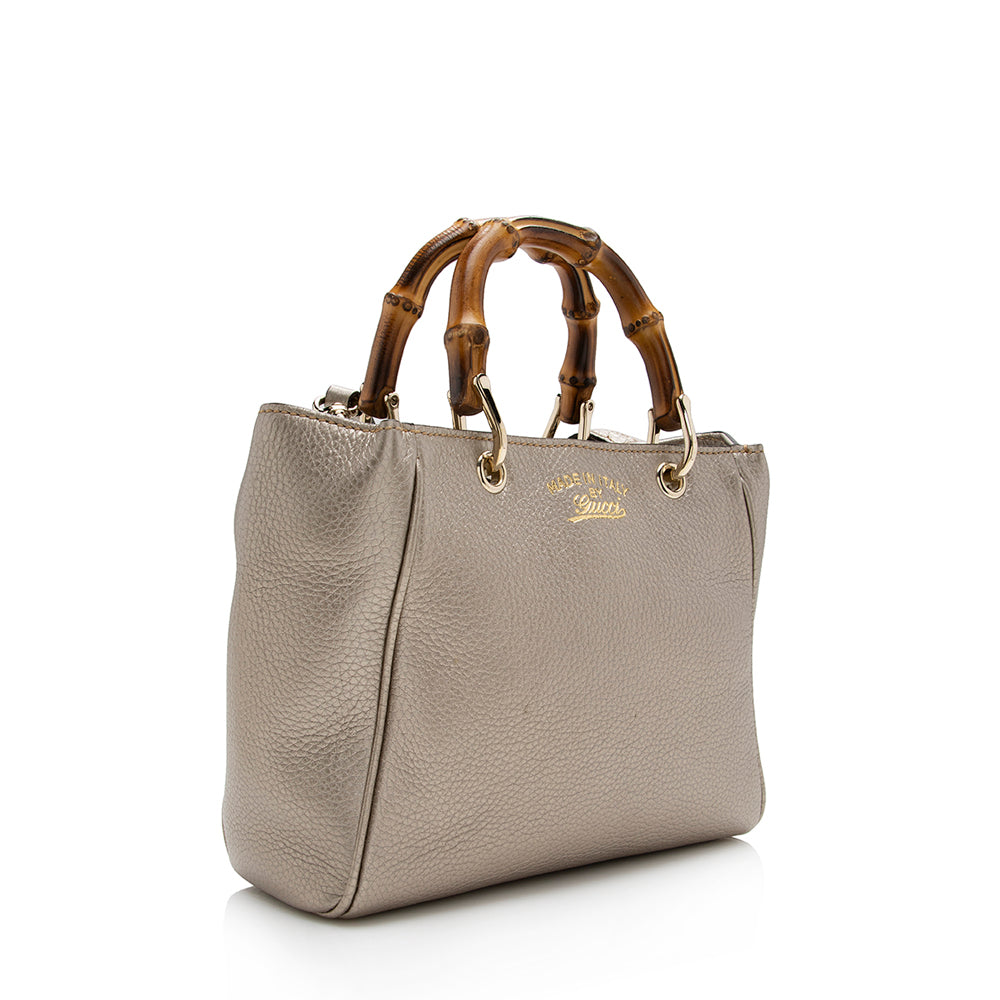 Gucci Metallic Bamboo Shopper SHF Leather Gold Mini Tote Bag
