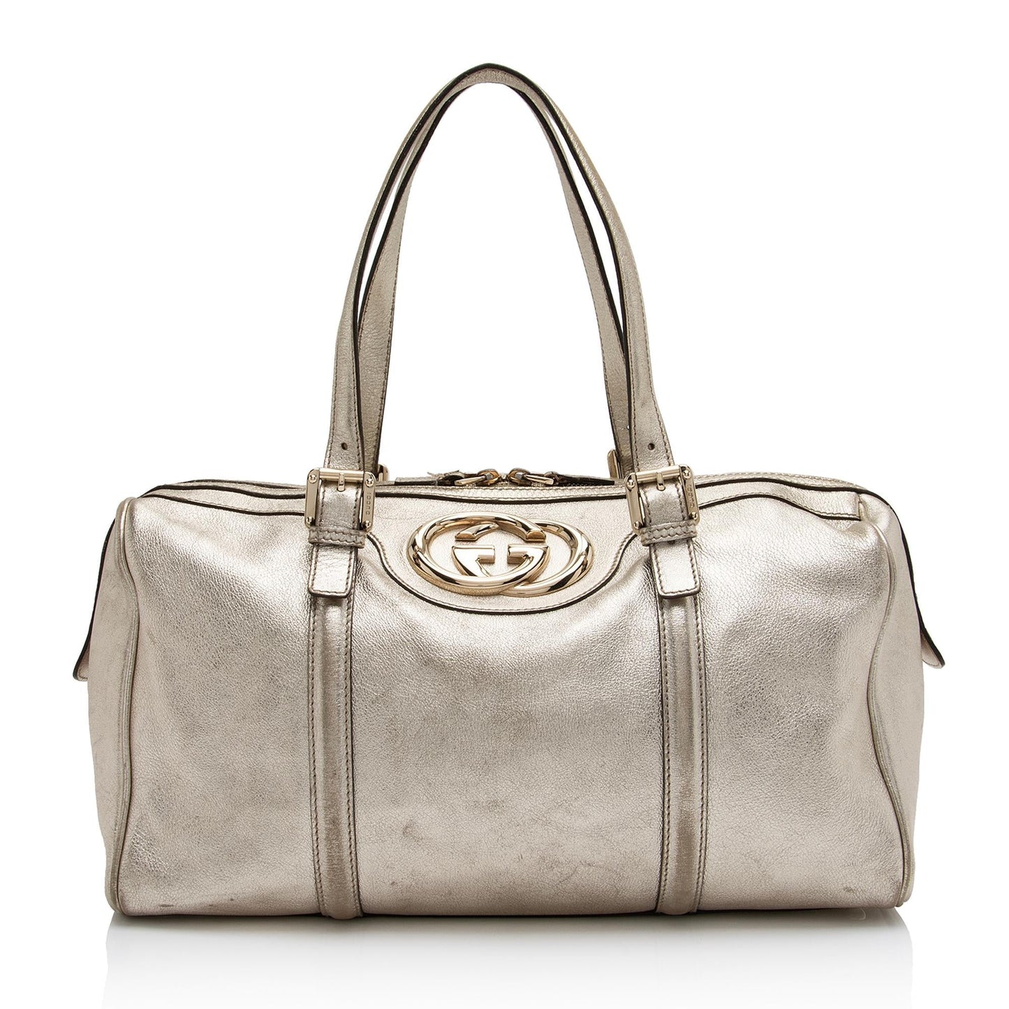 Gucci Metallic Britt Boston SHF Leather Gold Medium Satchel Bag