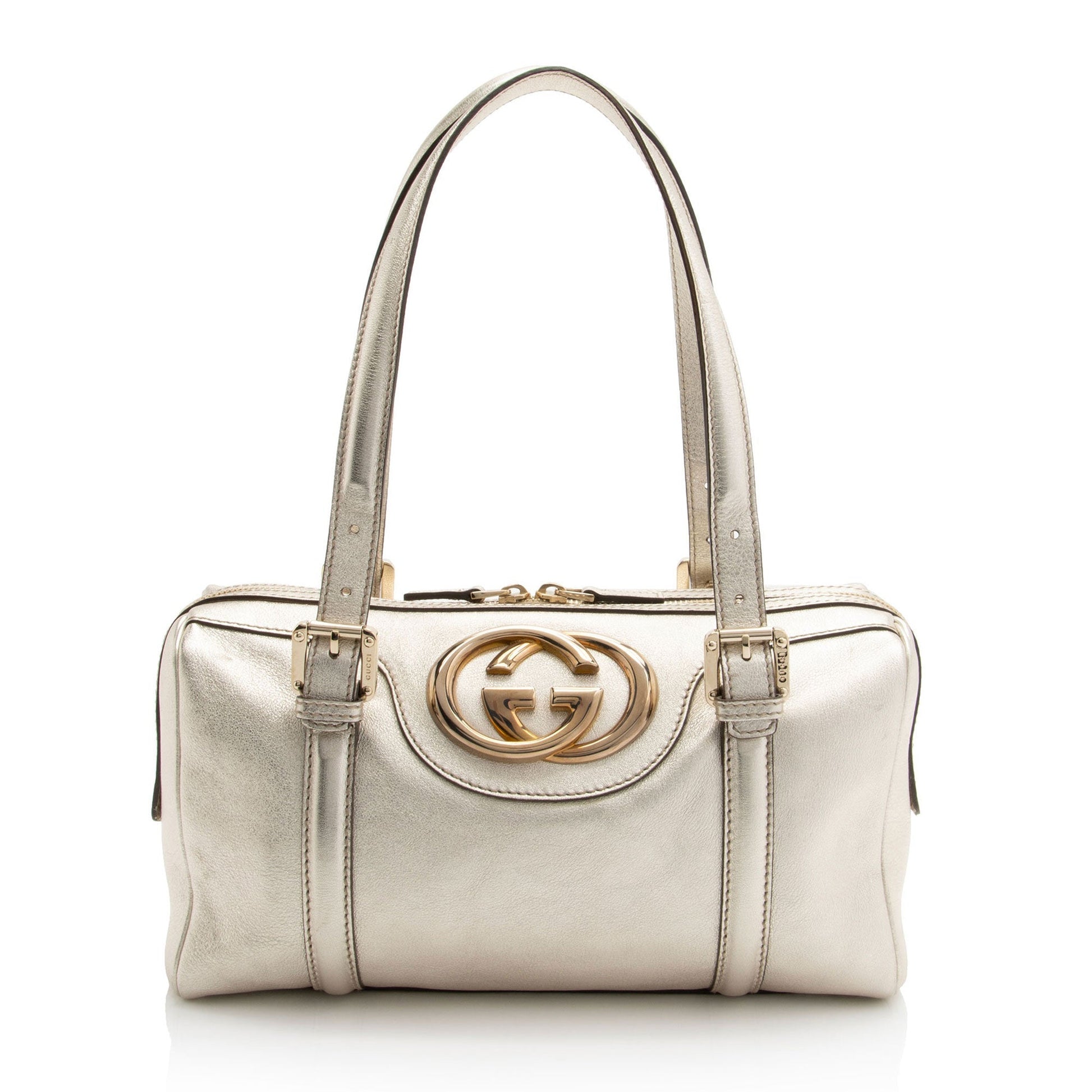 Gucci Metallic Britt Boston SHF-YWrQAR Leather Gold Small Satchel Bag