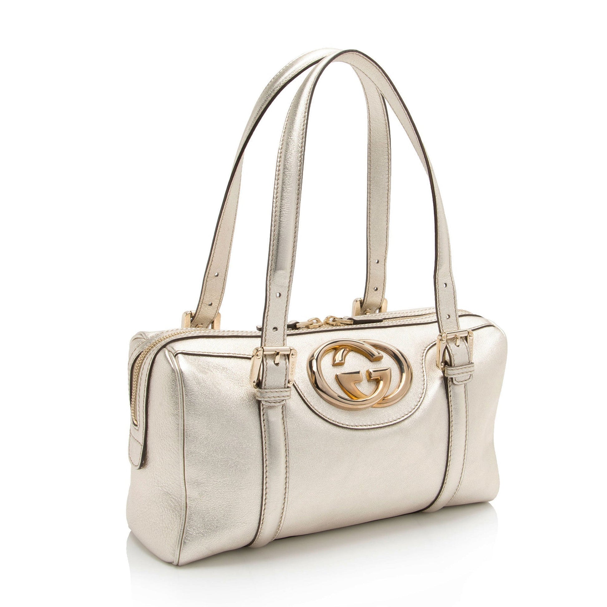 Gucci Metallic Britt Boston SHF-YWrQAR Leather Gold Small Satchel Bag