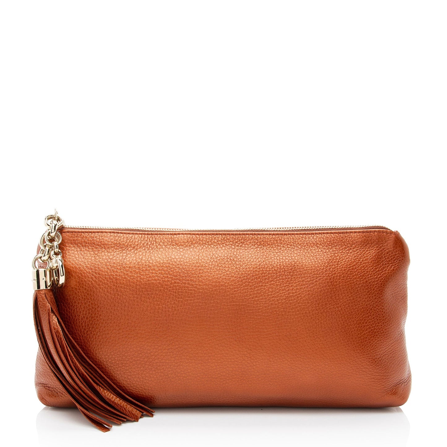 Gucci Metallic Broadway Tassel Zip Leather Orange Clutch Bag