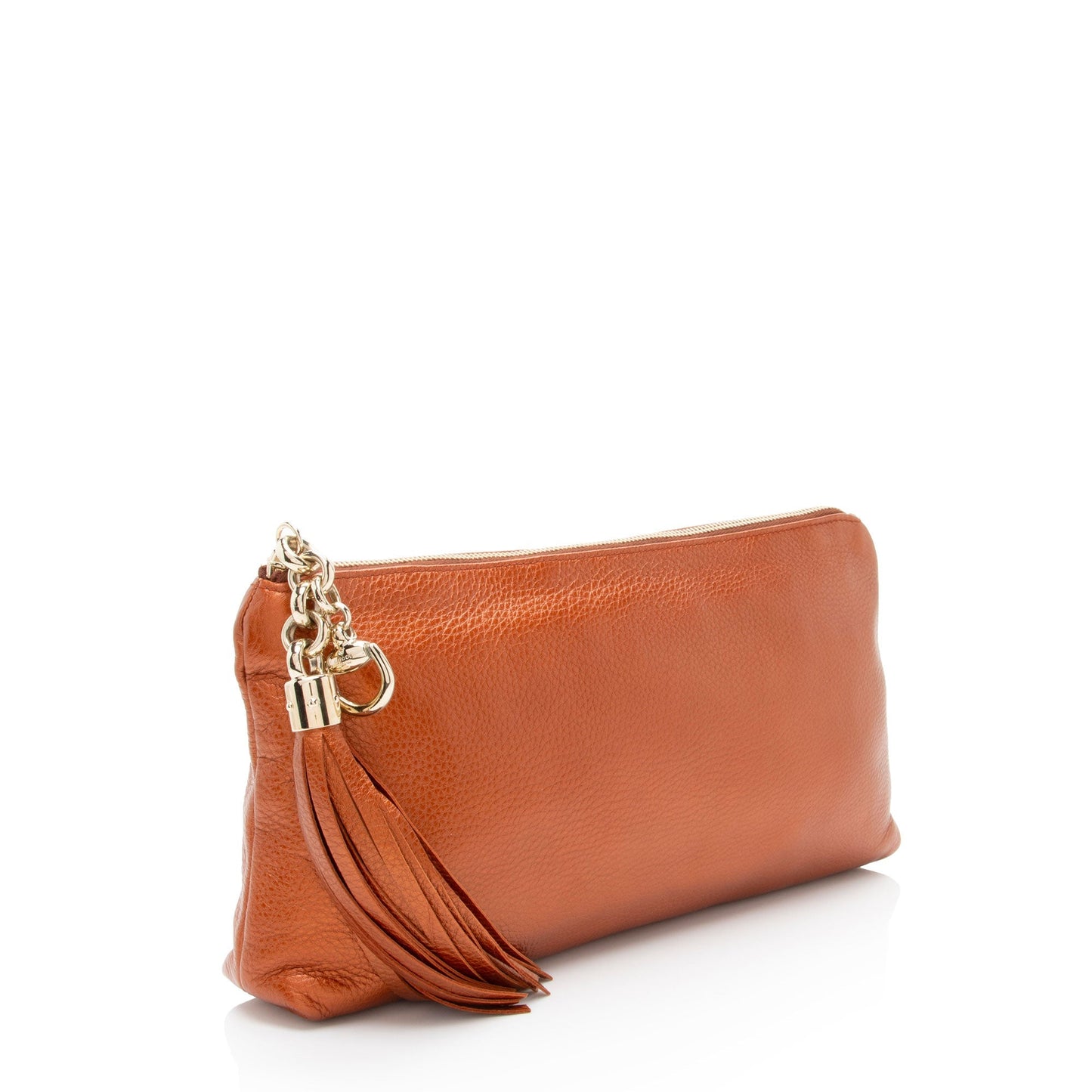 Gucci Metallic Broadway Tassel Zip Leather Orange Clutch Bag