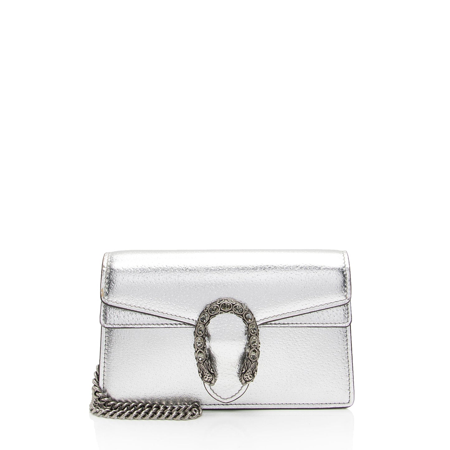 Gucci Metallic Dionysus Super SHF-PQUwUw Leather Silver Mini Crossbody Bag