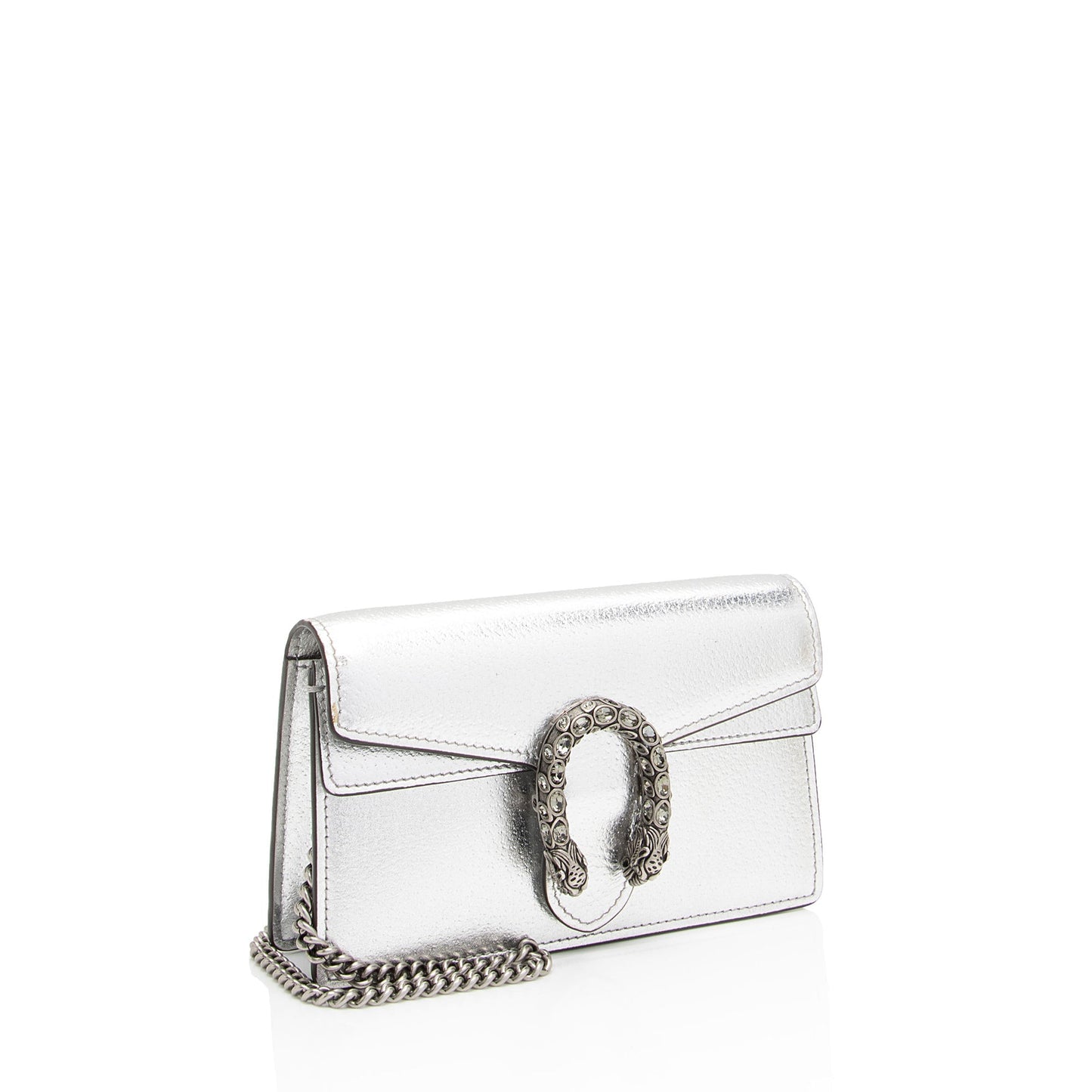 Gucci Metallic Dionysus Super SHF-PQUwUw Leather Silver Mini Crossbody Bag