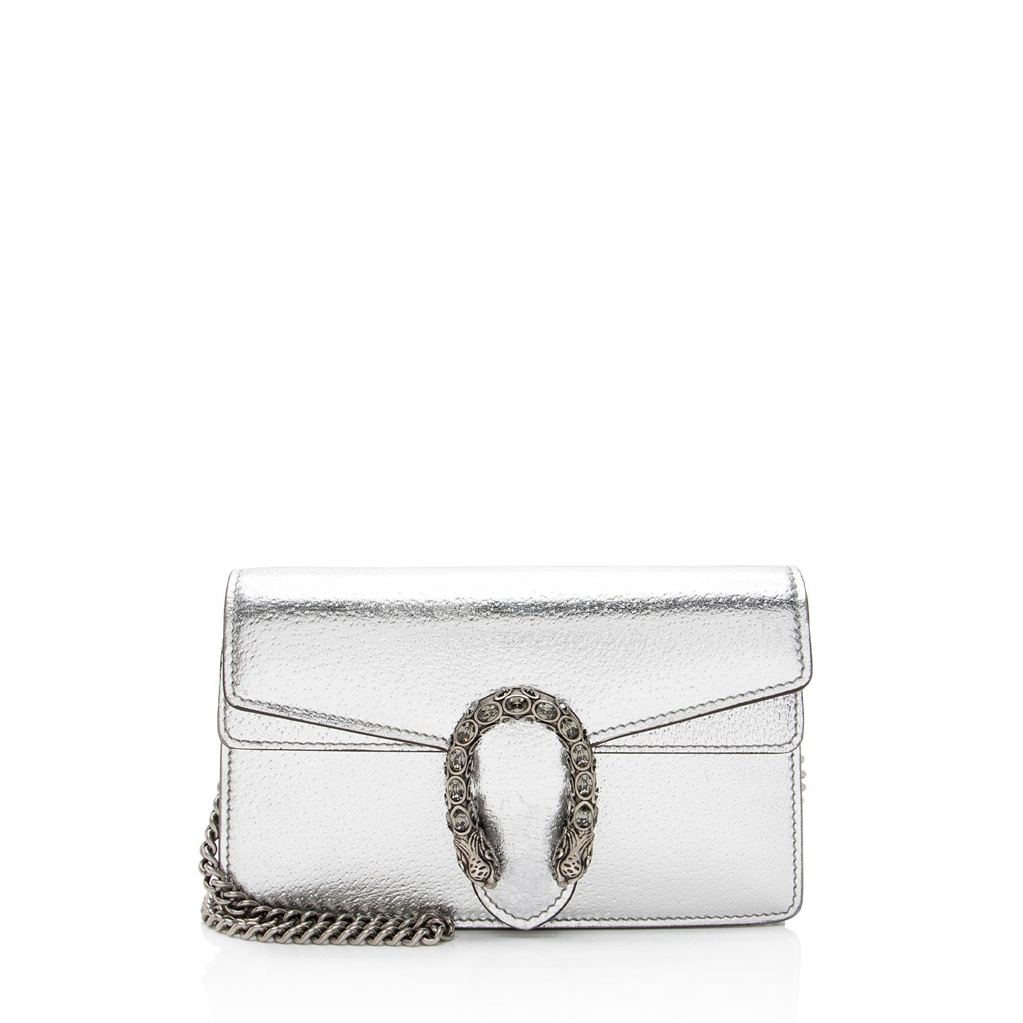 Gucci Metallic Crystal Dionysus Leather Silver Mini Crossbody Bag