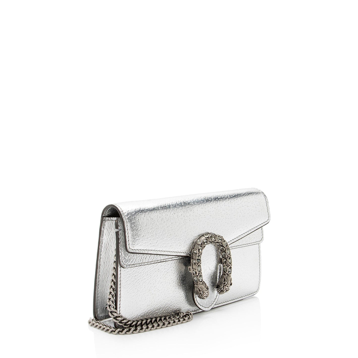 Gucci Metallic Crystal Dionysus Leather Silver Mini Crossbody Bag