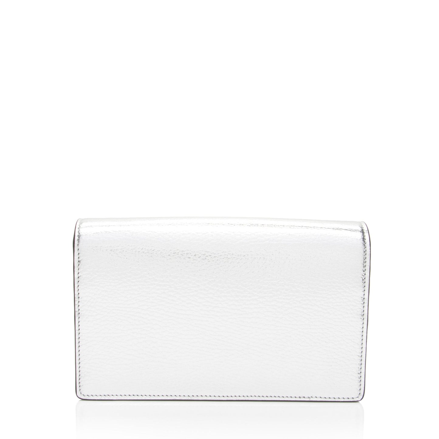 Gucci Metallic GG Marmont Wallet on Leather Silver Chain Crossbody Bag
