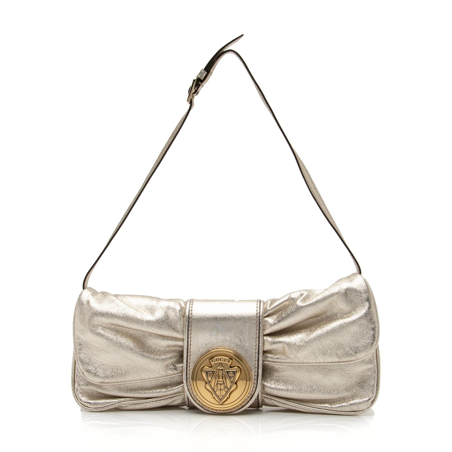 Gucci Metallic Papillon Hysteria SHF Leather Gold Clutch Bag
