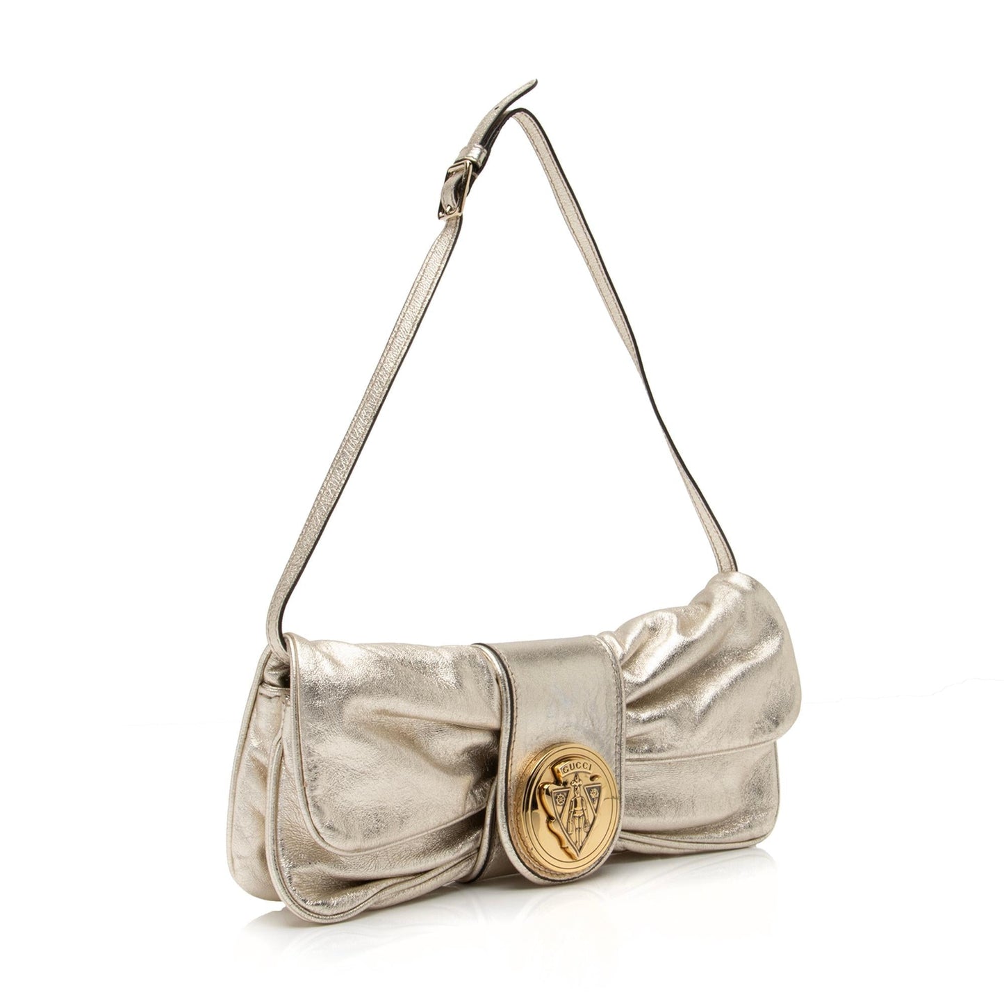 Gucci Metallic Papillon Hysteria SHF Leather Gold Clutch Bag