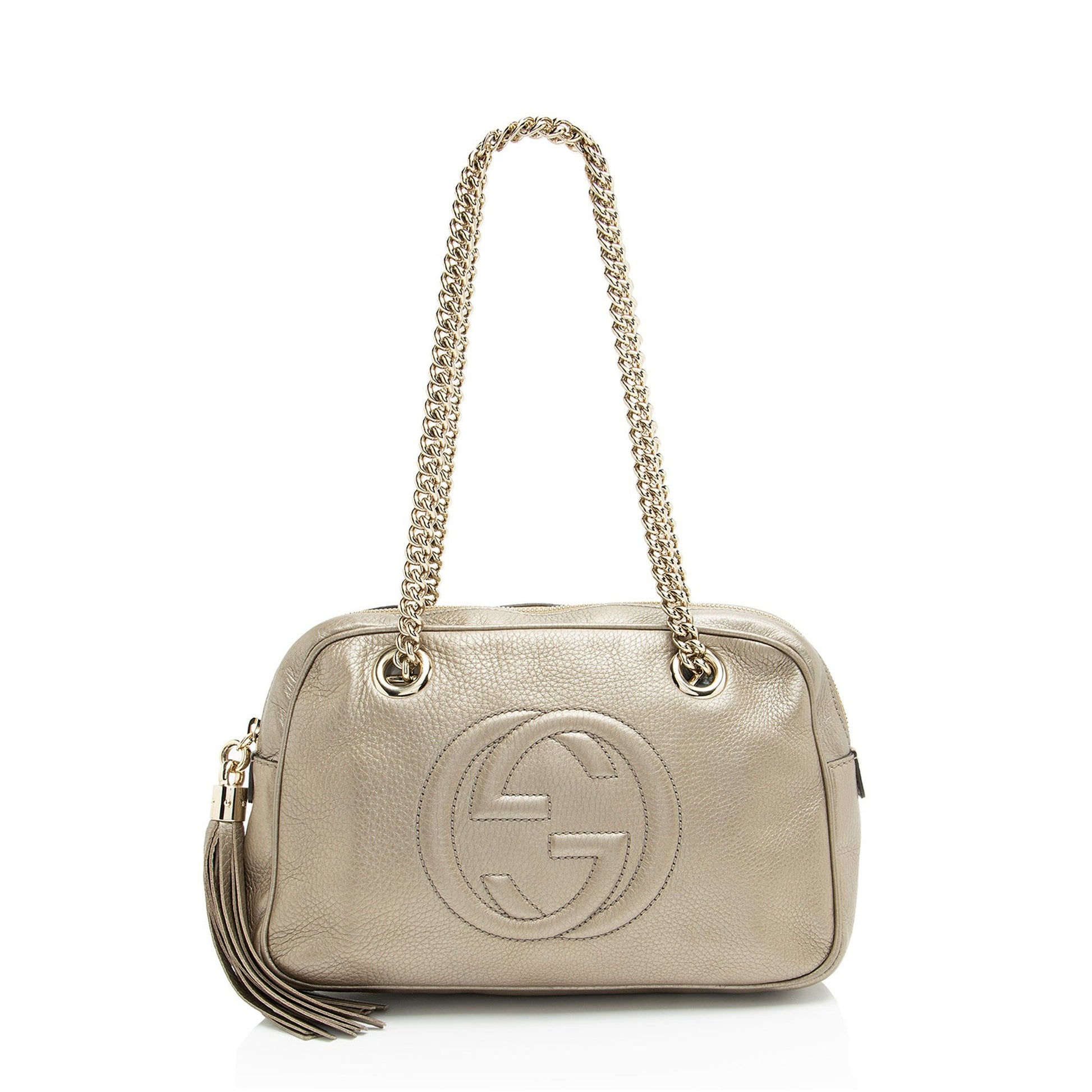 Gucci Metallic Soho Leather Silver Small Chain Shoulder Bag
