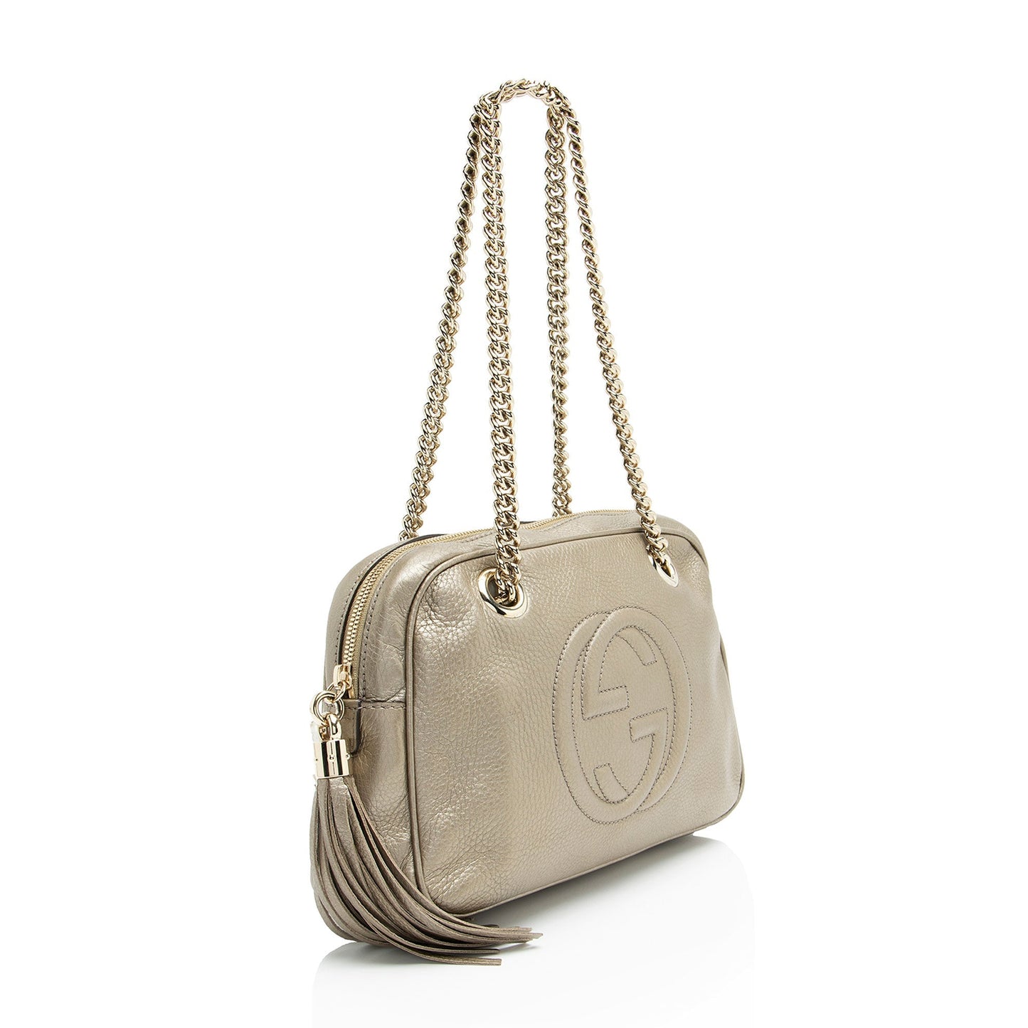 Gucci Metallic Soho Leather Silver Small Chain Shoulder Bag