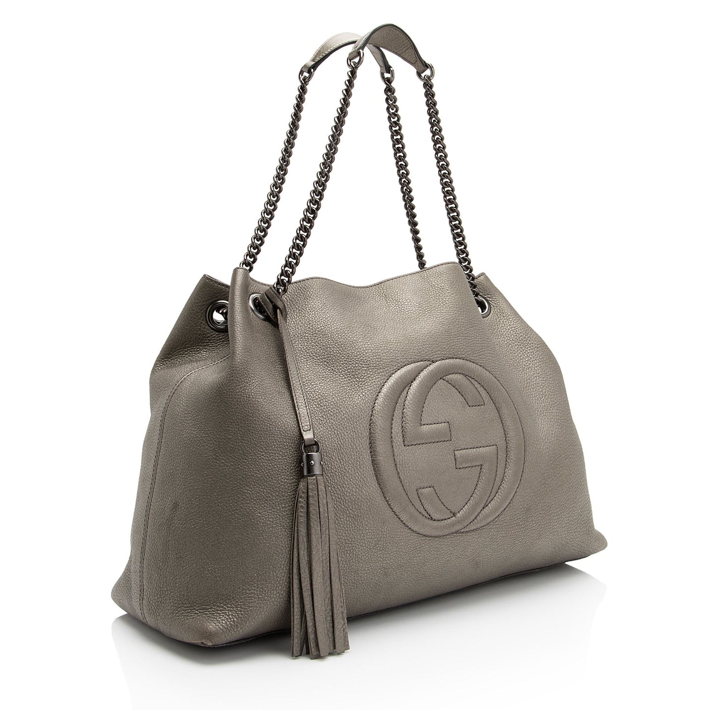 Gucci Metallic Soho Leather Silver Large Crossbody Bag