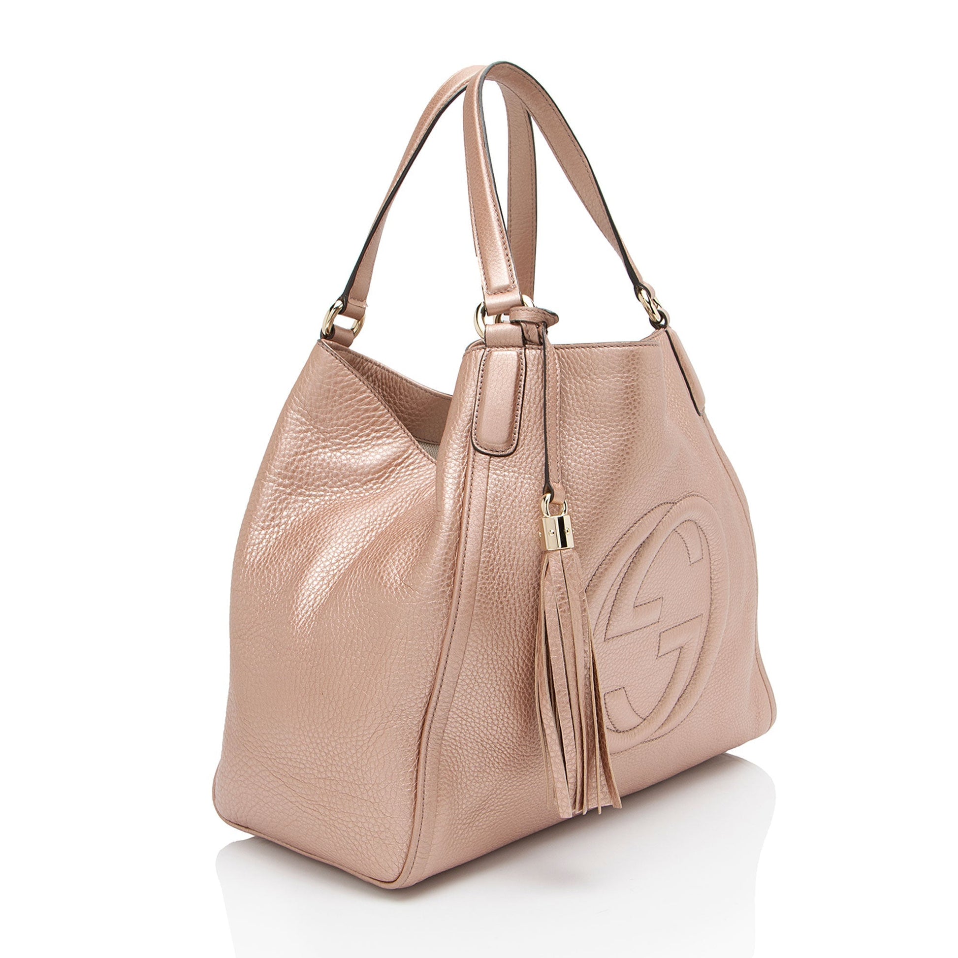 Gucci Metallic Soho Leather Pink Medium Tote Bag
