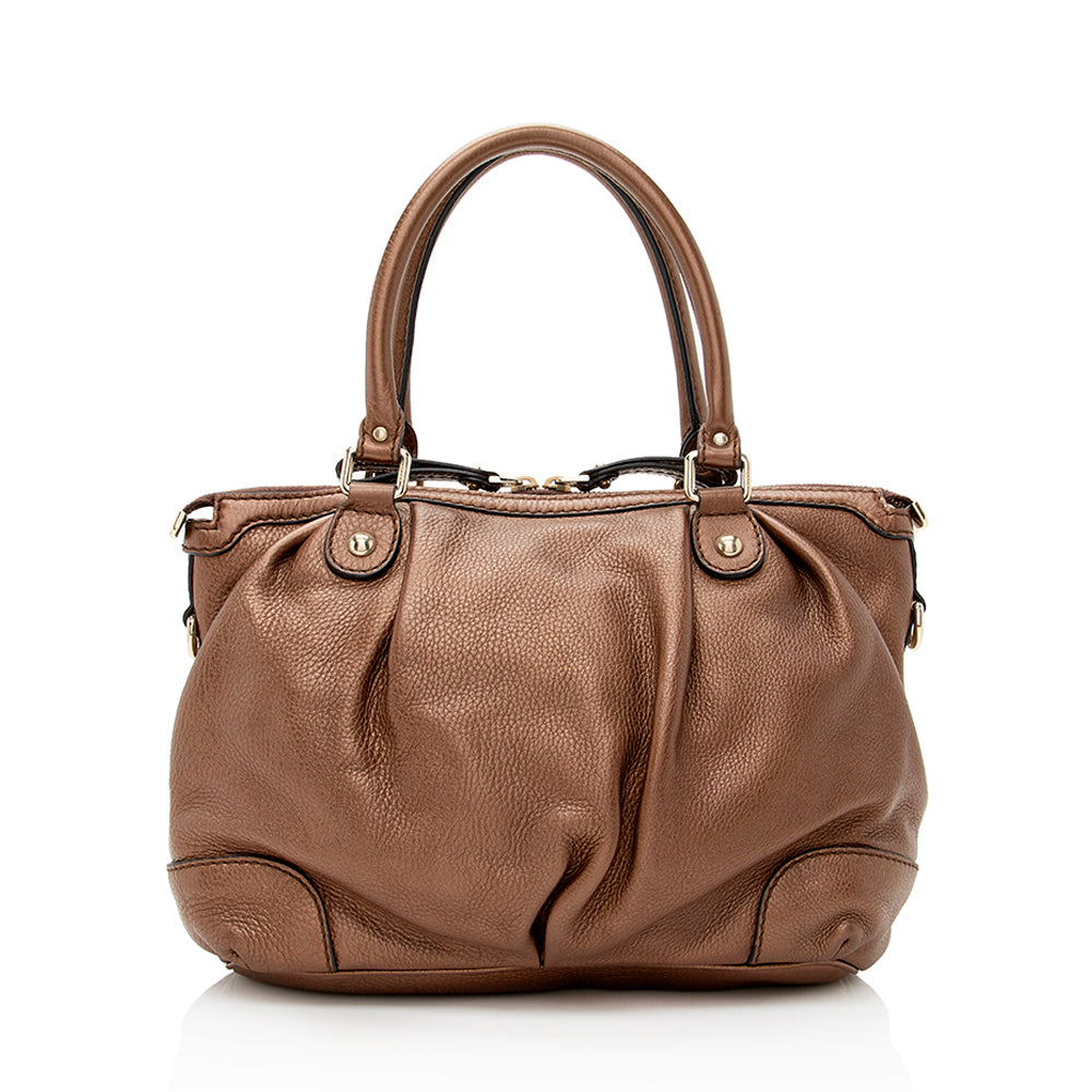 Gucci Metallic Sukey SHF Leather Brown Satchel Bag