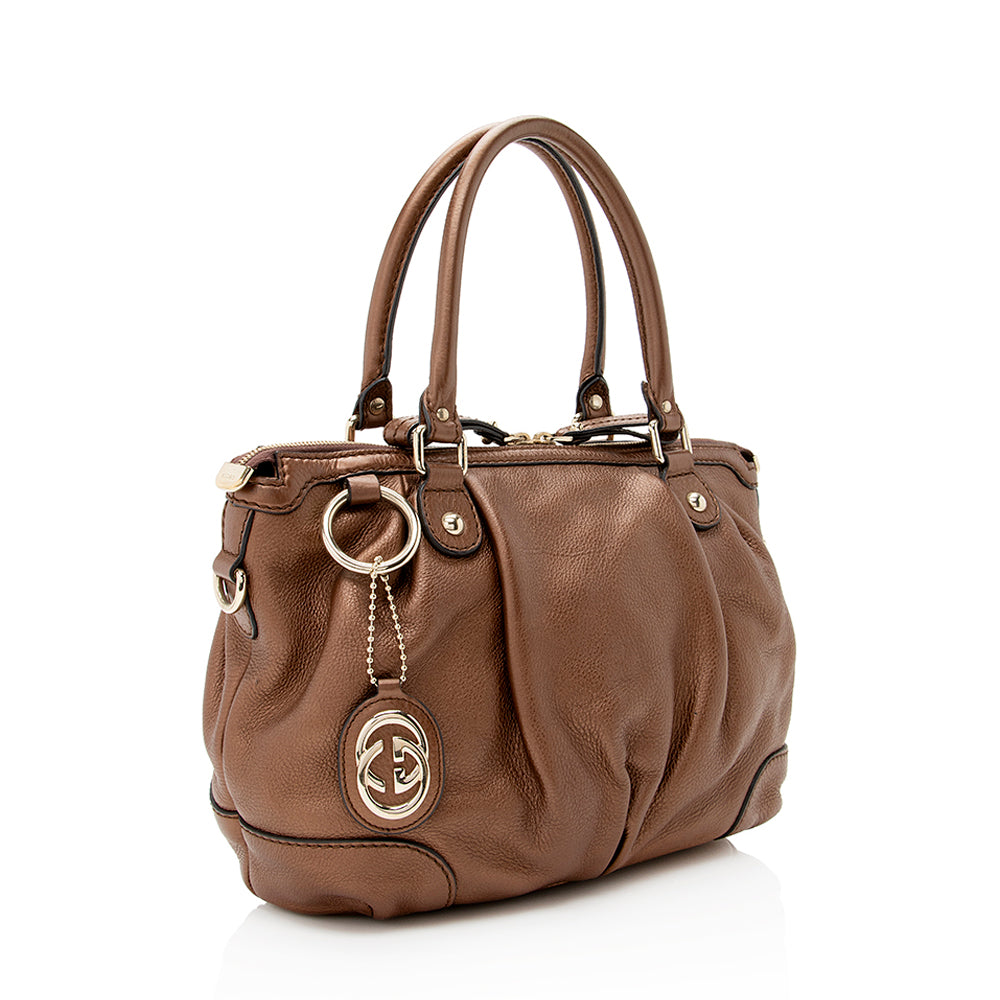 Gucci Metallic Sukey SHF Leather Brown Satchel Bag