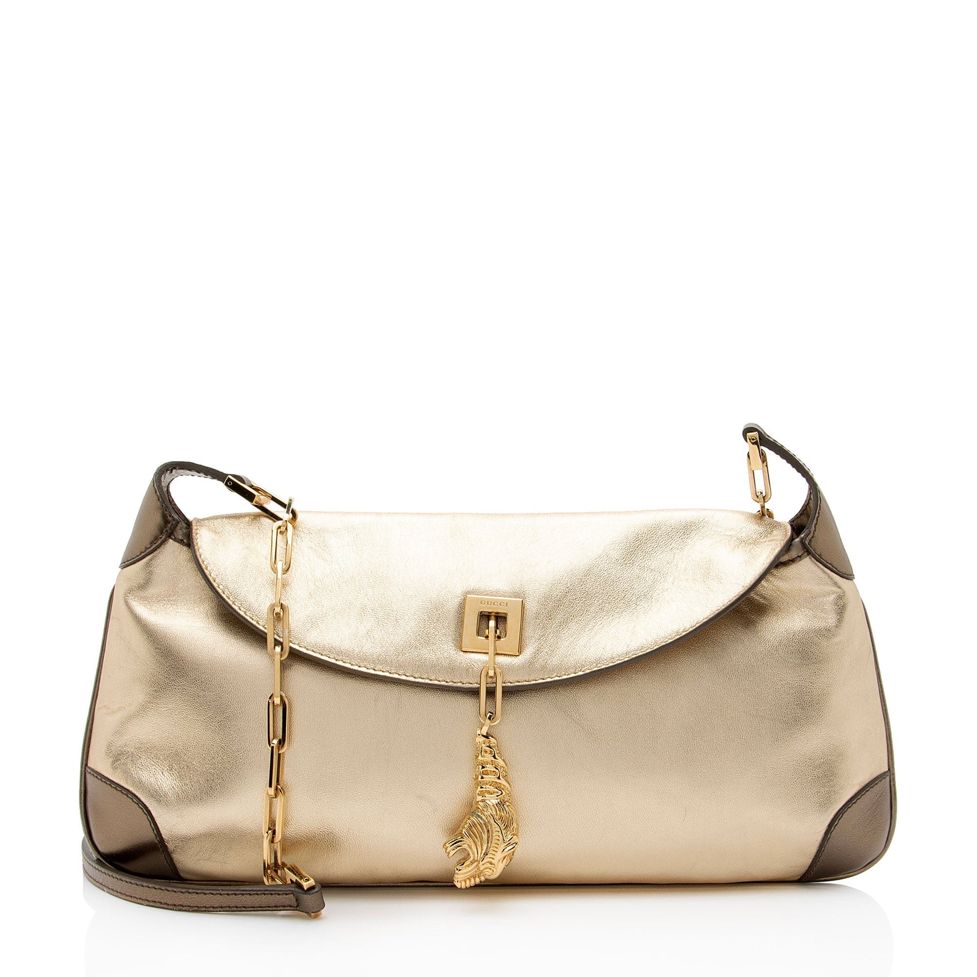 Gucci Metallic Tiger Charm SHF-ltMIAv Leather Gold Shoulder Bag