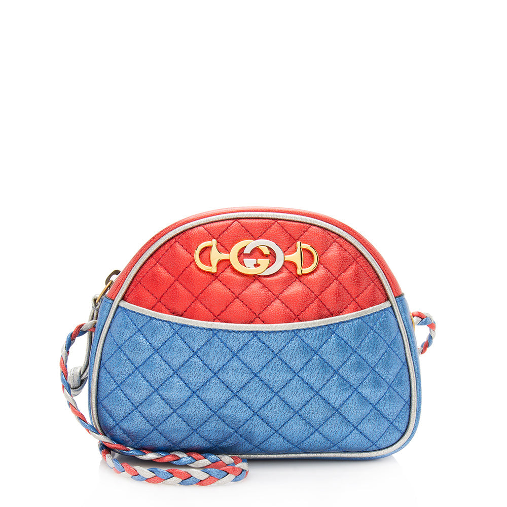 Gucci Metallic Trapuntata SHF Leather Lambskin Blue Red Crossbody Bag