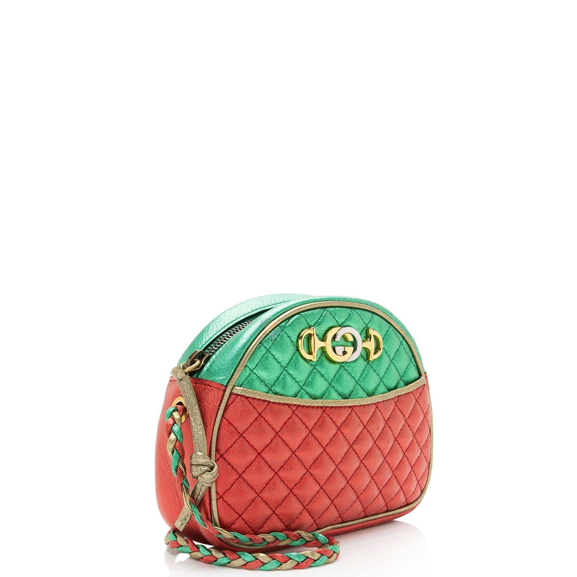 Gucci Metallic Trapuntata Leather Red Green Mini Crossbody Bag