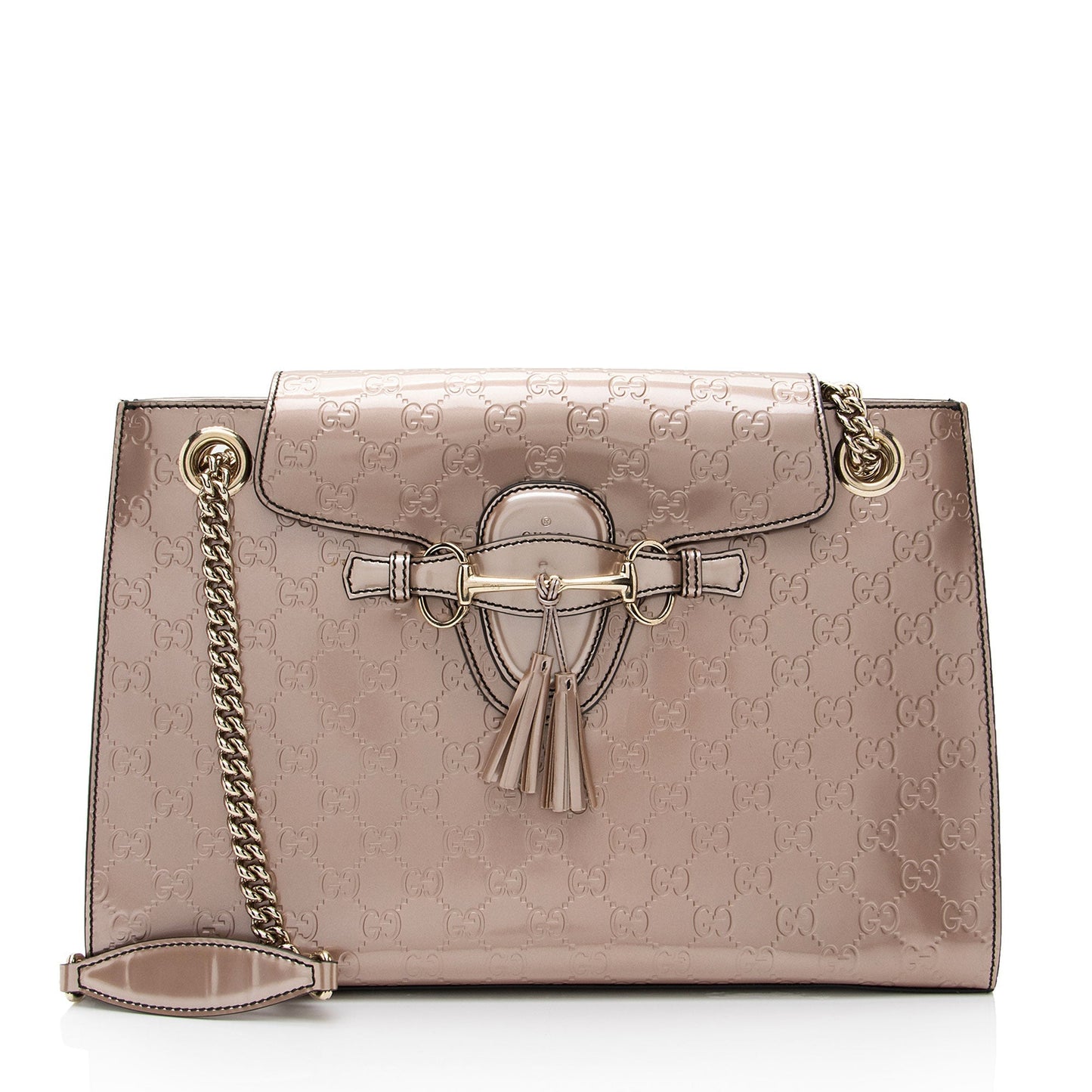 Gucci Metallic Guccissima Emily SHF-v4gshd Leather Patent Pink Large Crossbody Bag