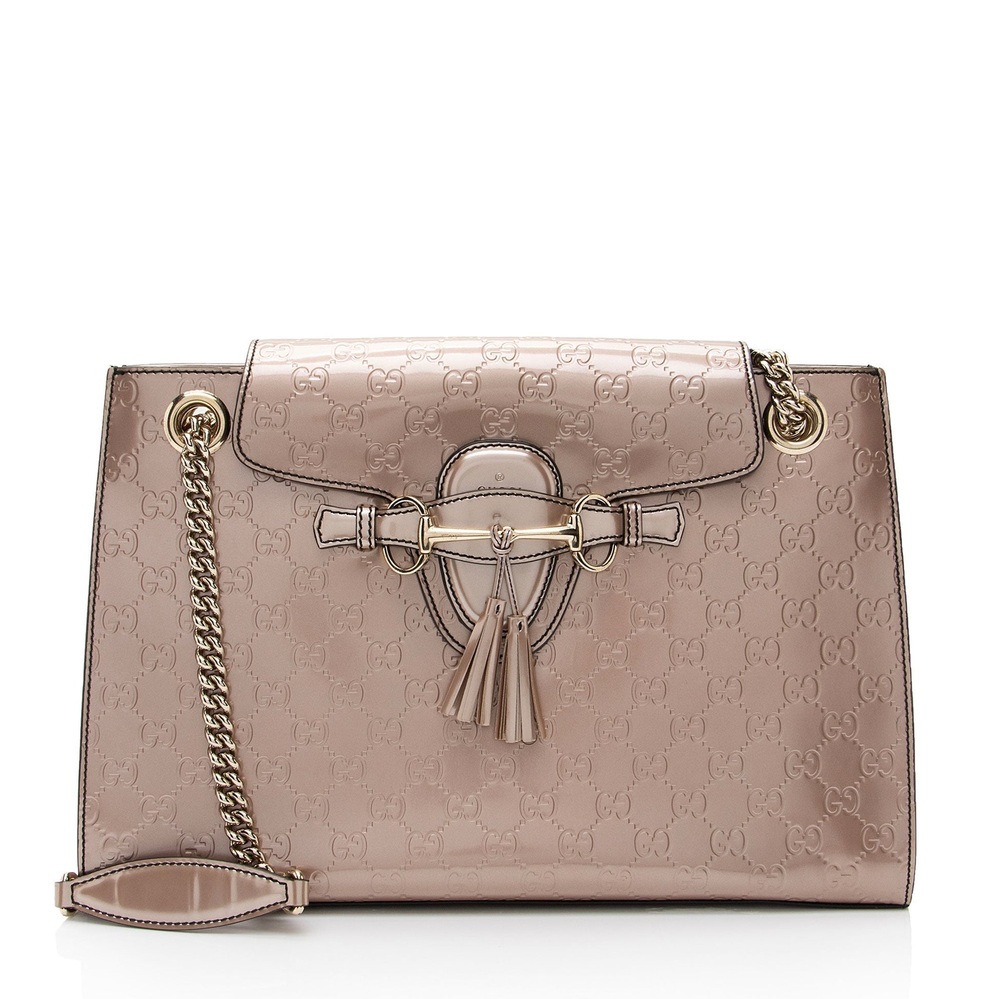 Gucci Metallic Guccissima Emily SHF-v4gshd Leather Patent Pink Large Crossbody Bag