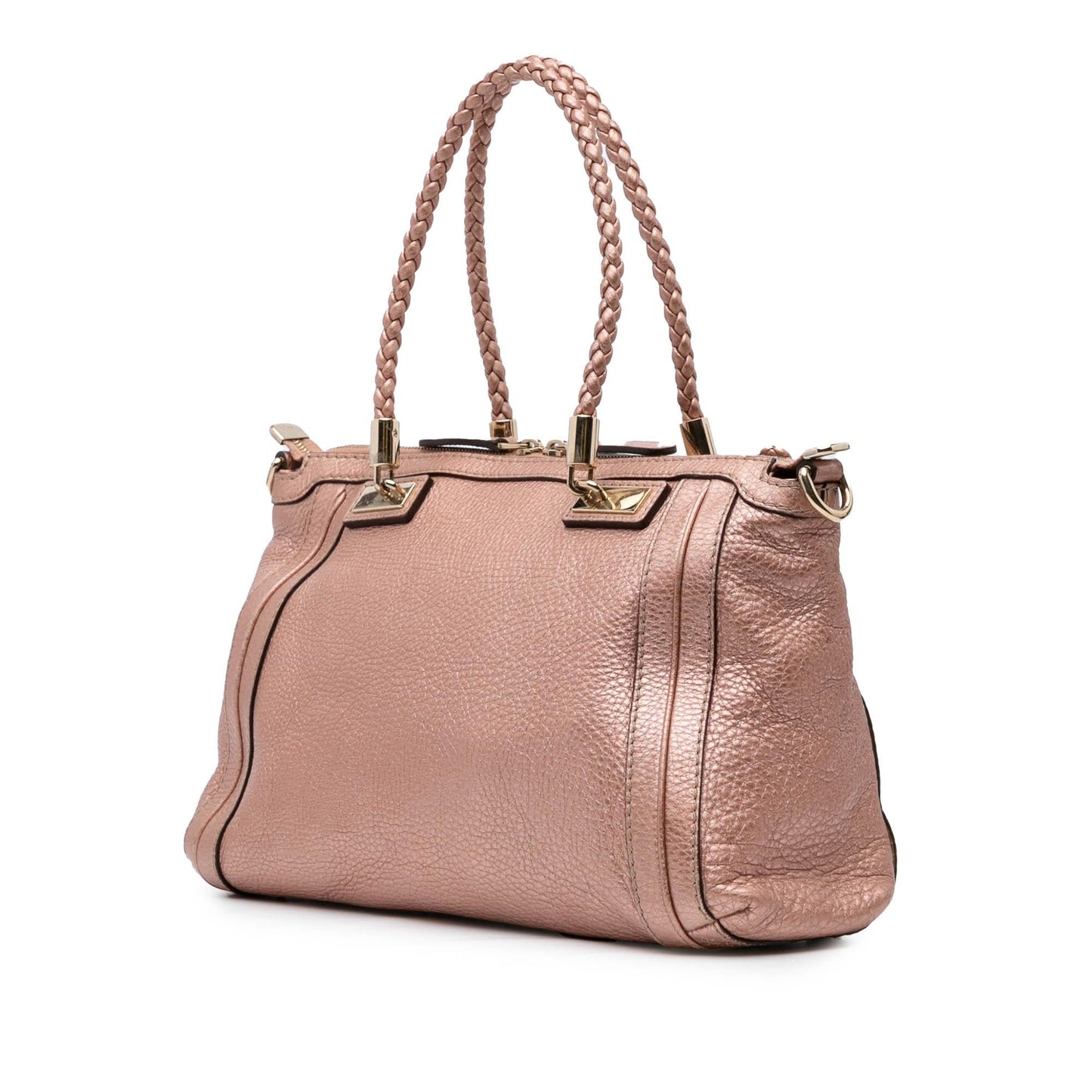 Gucci Metallic Pebbled Bella Calf Calfskin Pink Satchel Bag Bella Satchel