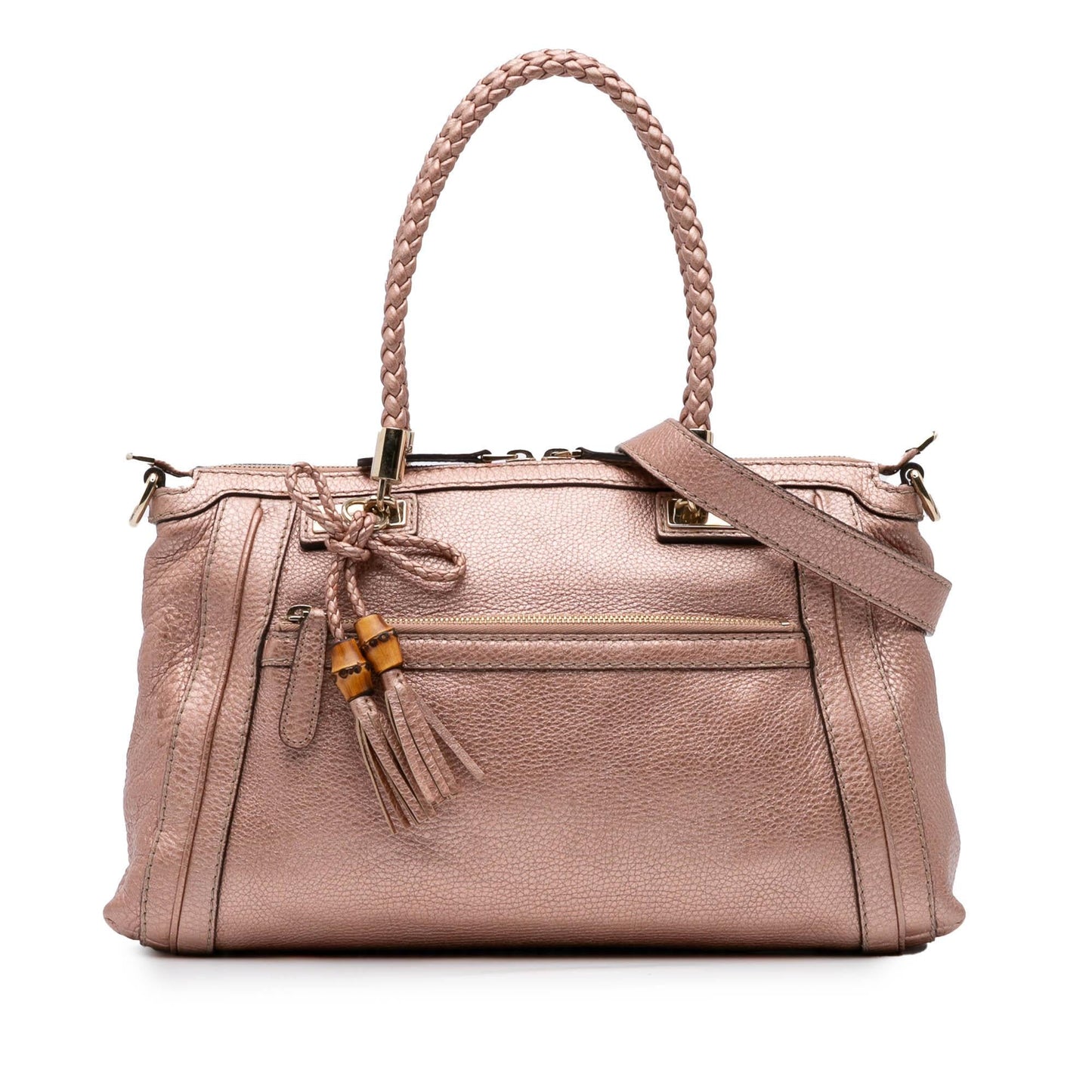 Gucci Metallic Pebbled Bella Calf Calfskin Pink Satchel Bag