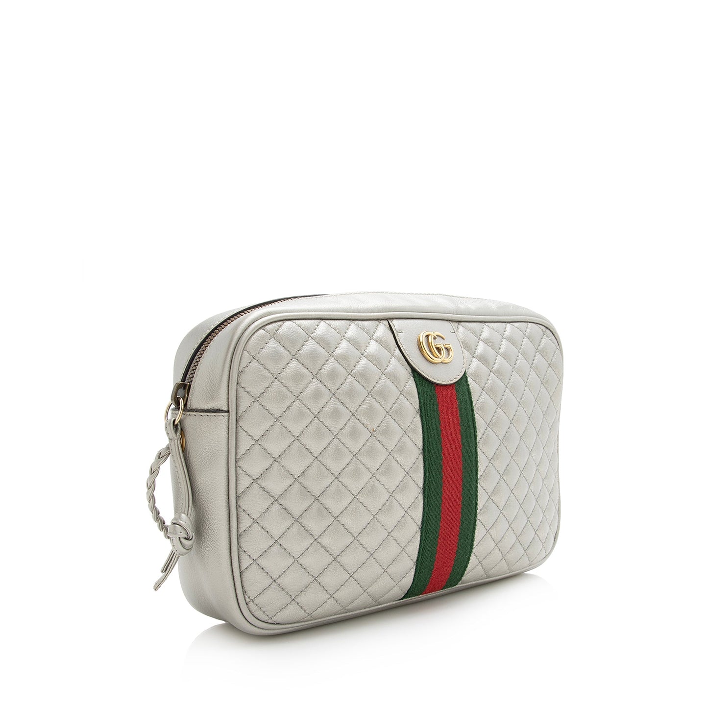 Gucci Metallic Web Trapuntata SHF Quilted Leather Nylon Silver Crossbody Bag