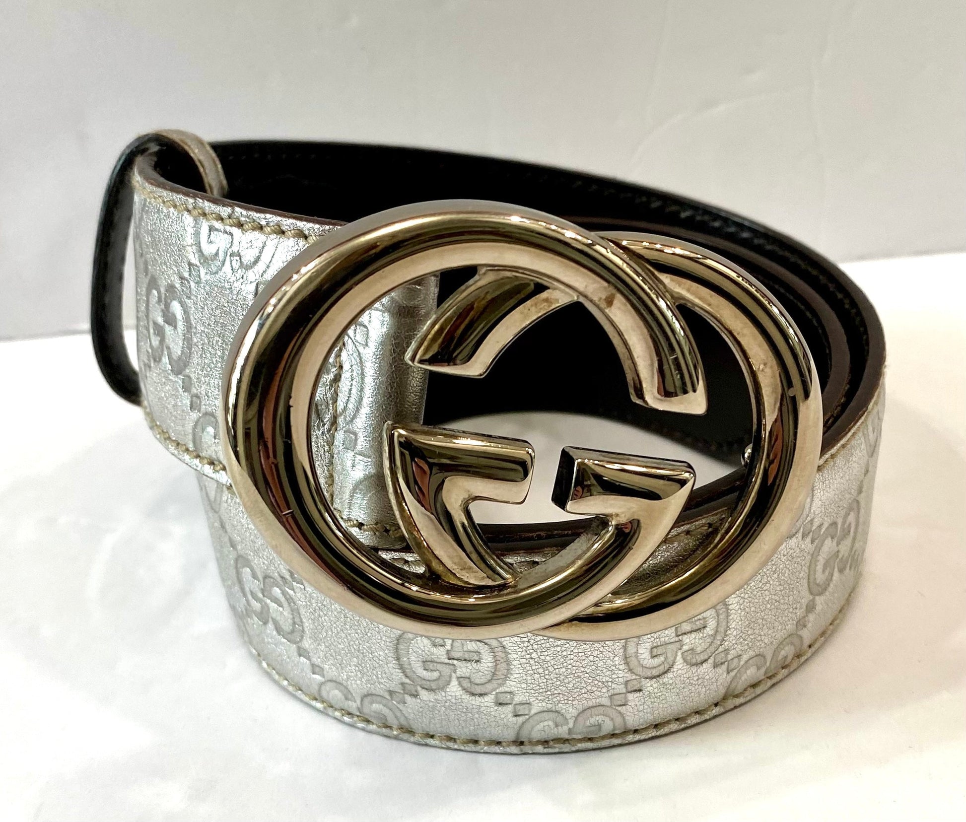 Gucci Leather Silver Belt