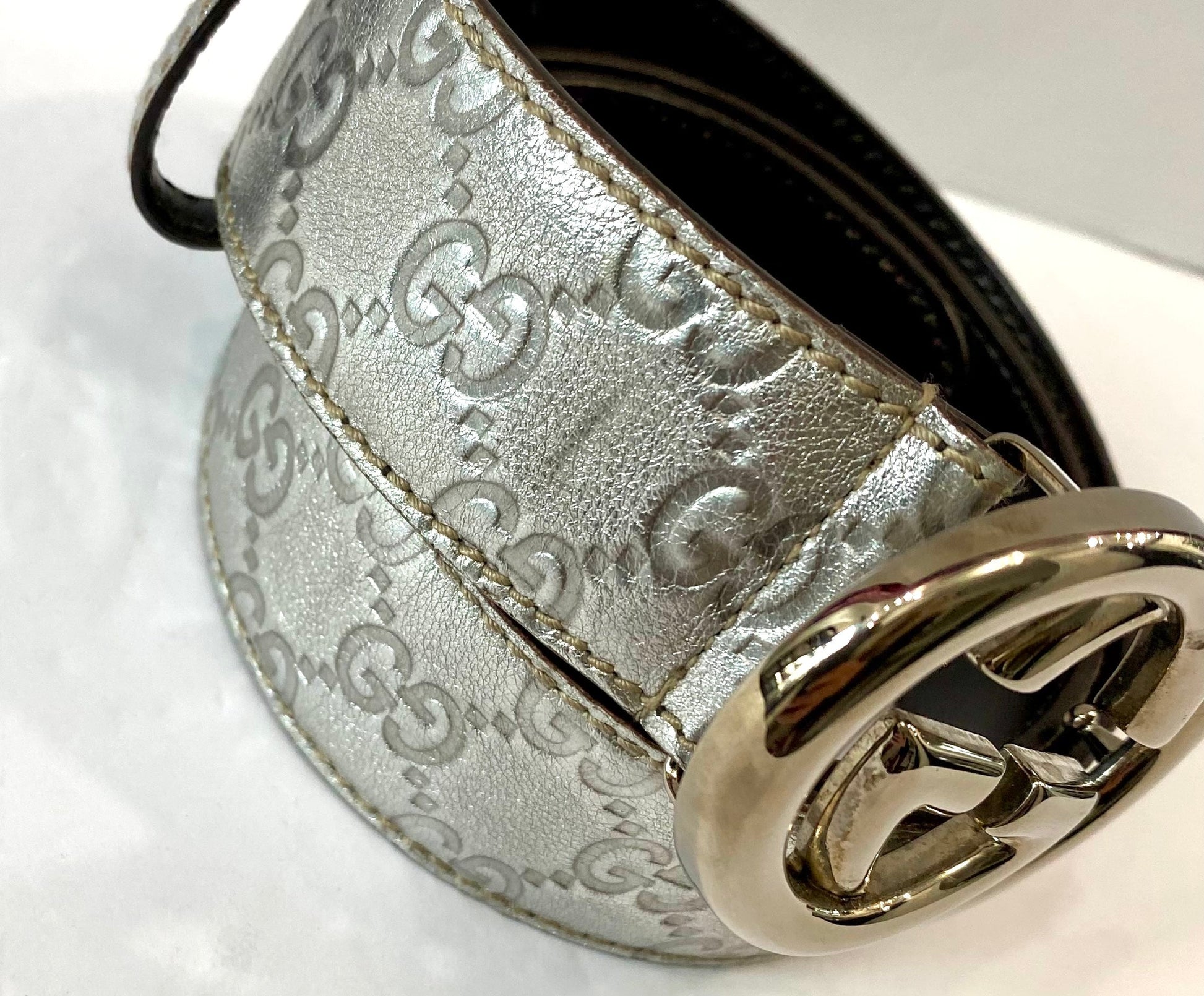 Gucci Leather Silver Belt