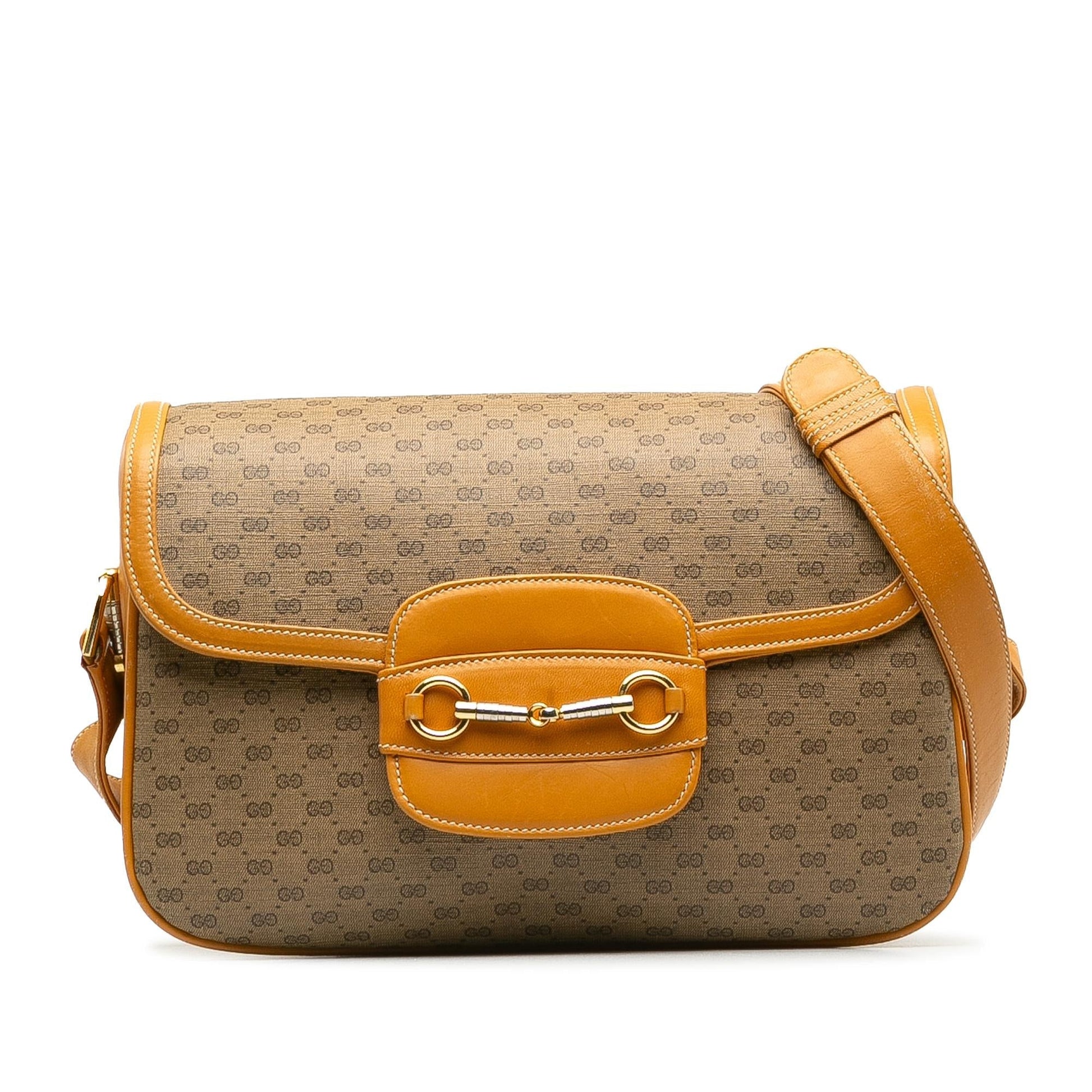 Gucci Micro GG Horsebit SHG-MhRV6b Canvas Brown Flap Crossbody Bag