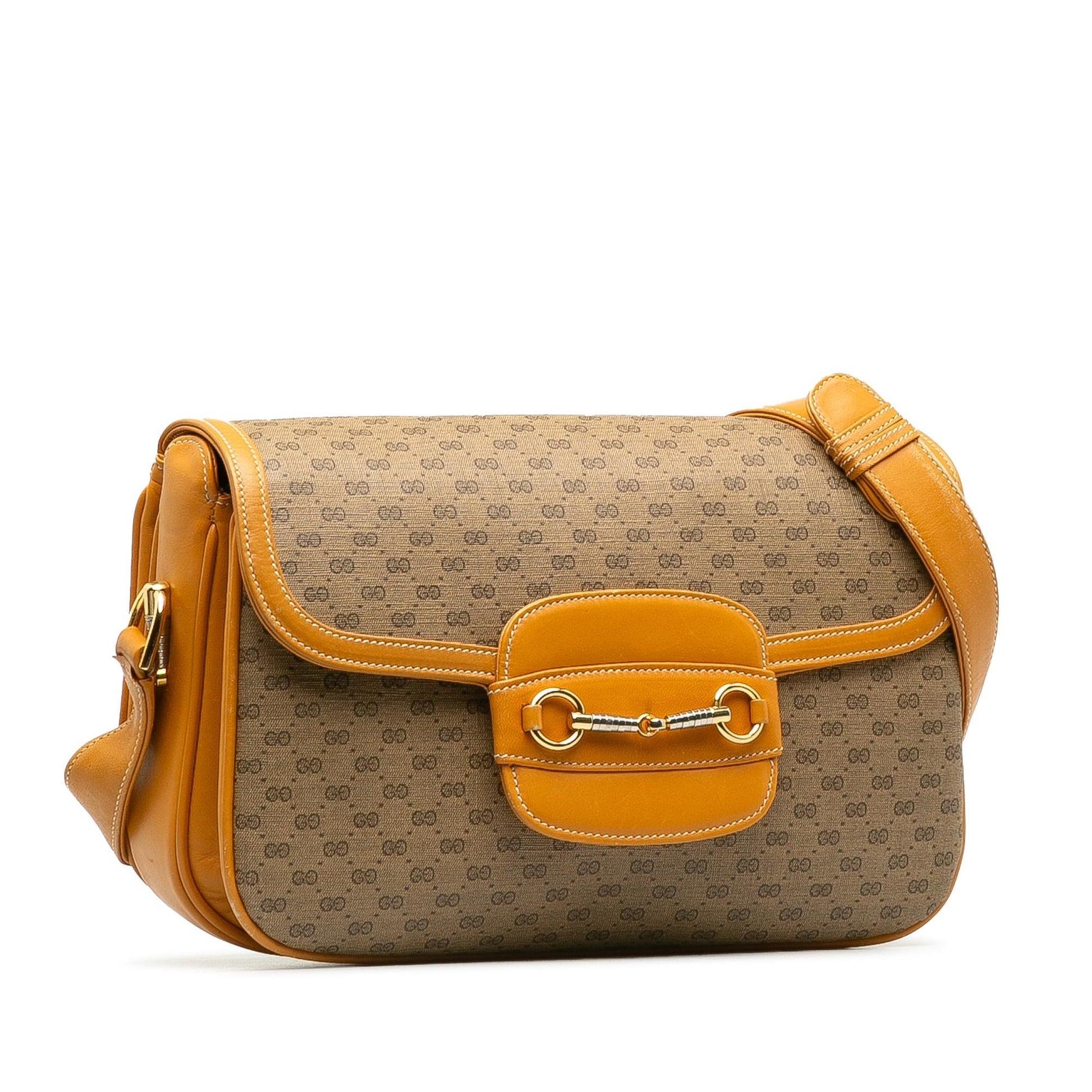 Gucci Micro GG Horsebit SHG-MhRV6b Canvas Brown Flap Crossbody Bag