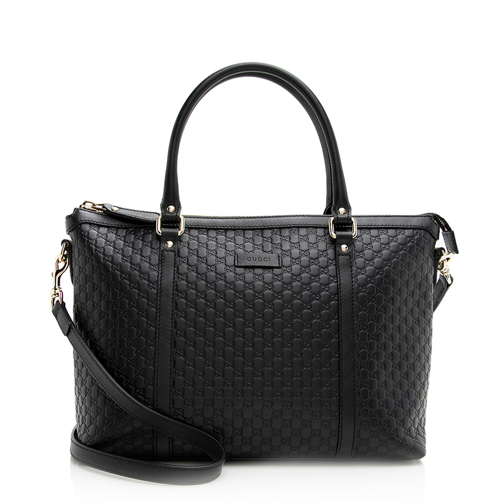 Gucci Microguccissima Zip Top SHF Leather Black Tote Bag