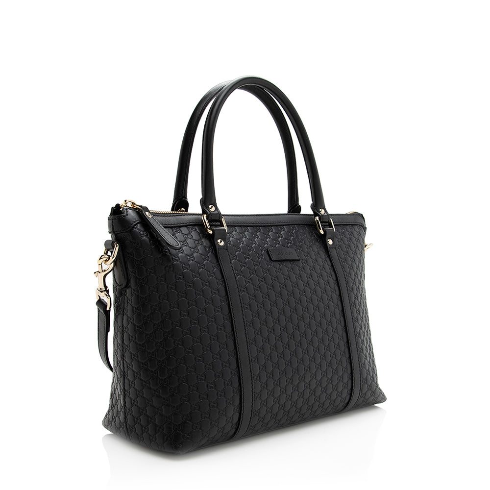 Gucci Microguccissima Zip Top SHF Leather Black Tote Bag
