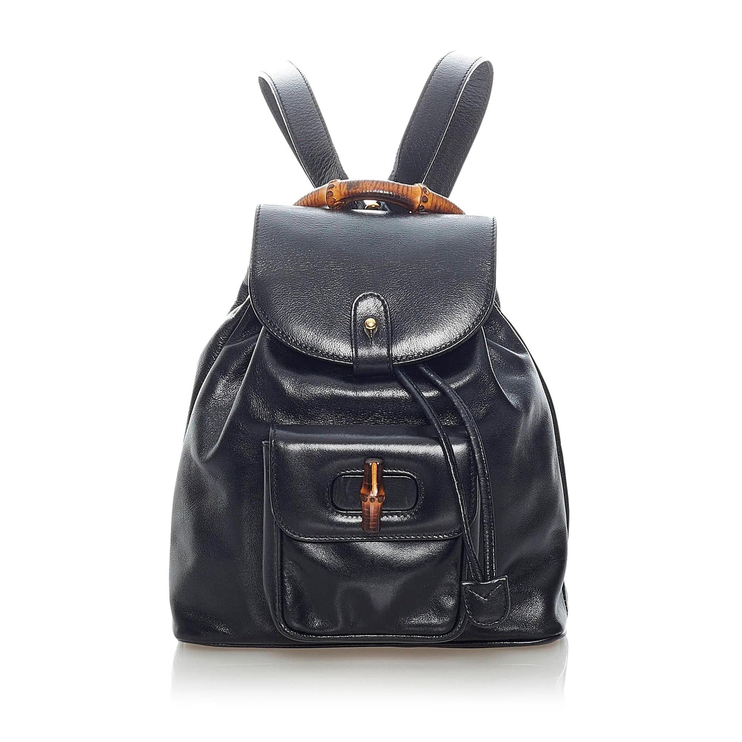 Gucci Bamboo Drawstring Backpack SHG Leather Calf Black Mini Jewelry