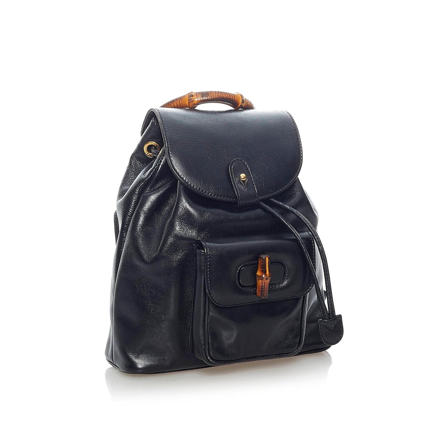 Gucci Bamboo Drawstring Backpack SHG Leather Calf Black Mini Jewelry