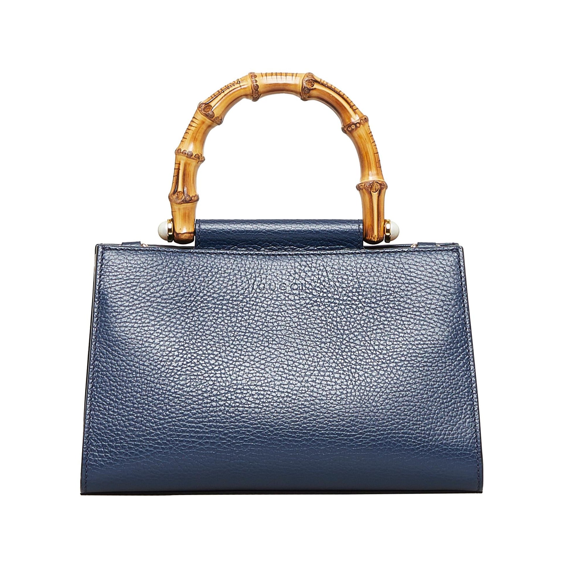 Gucci Bamboo Nymphae SHG-xVyZzB Calf Blue Mini Satchel Bag