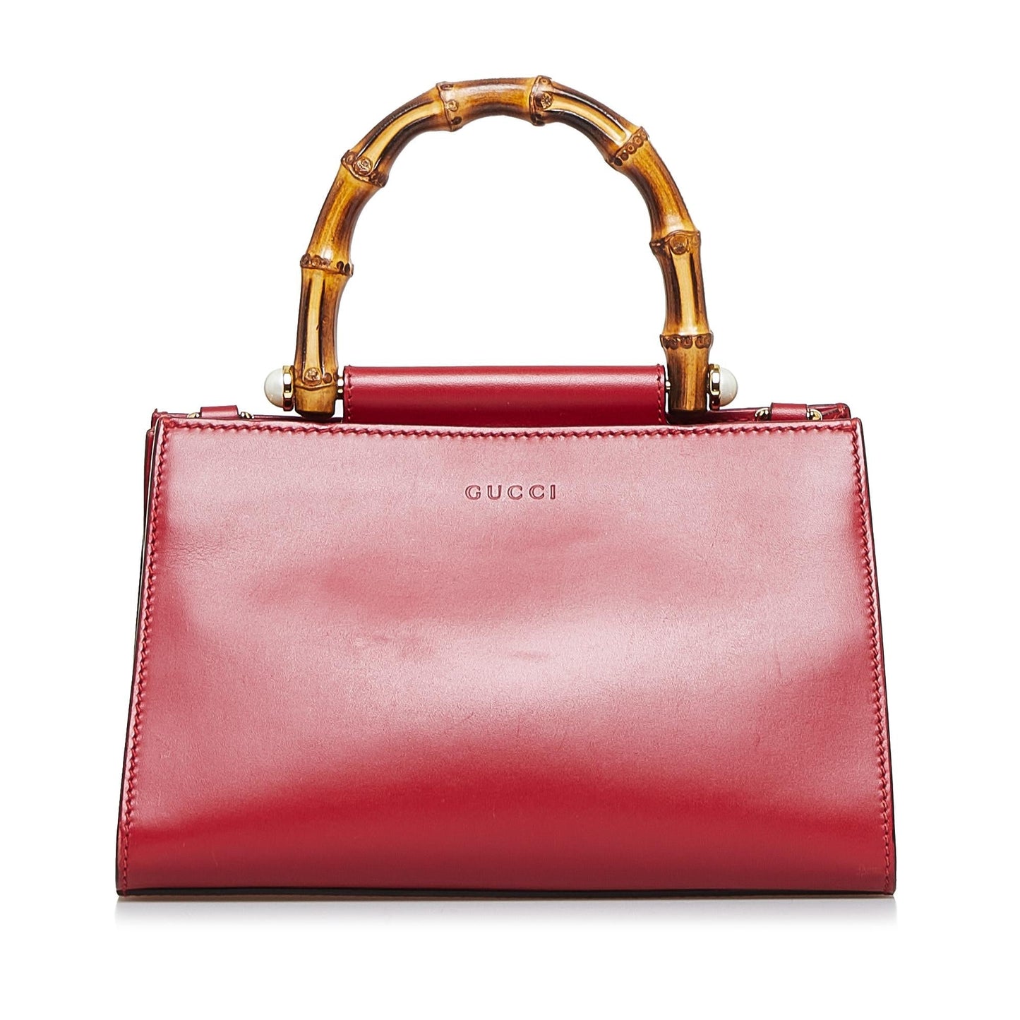 Gucci Bamboo Nymphaea SHG-K9a8Dc Calf Red Mini Satchel Bag
